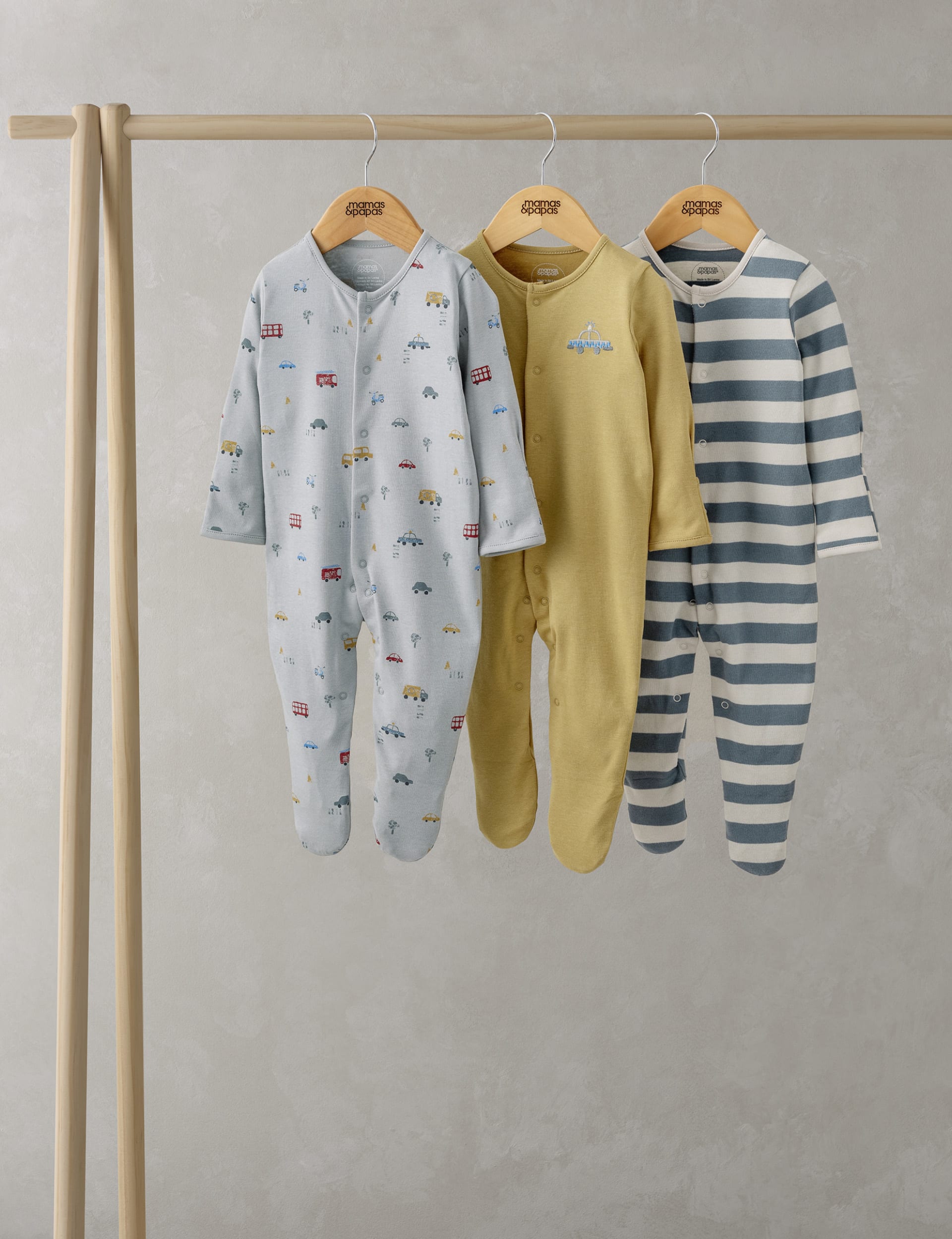 Mamas & Papas Boys 3pk Pure Cotton Transport Sleepsuits (0-24 Mths) - UT1M - Multi, Multi