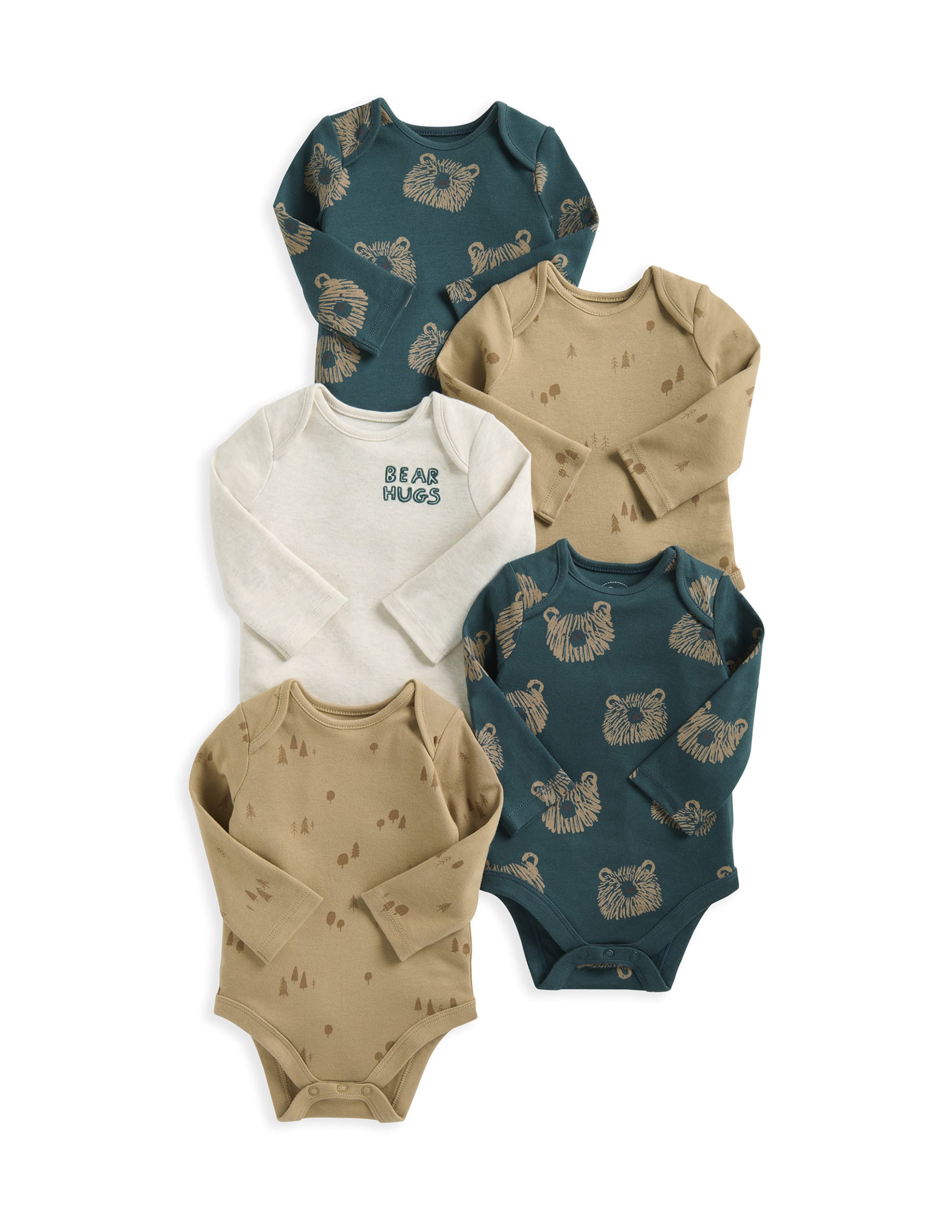 Mamas & Papas Boys 5pk Pure Cotton Bear Bodysuits (0-24 Mths) - UT1M - Multi, Multi