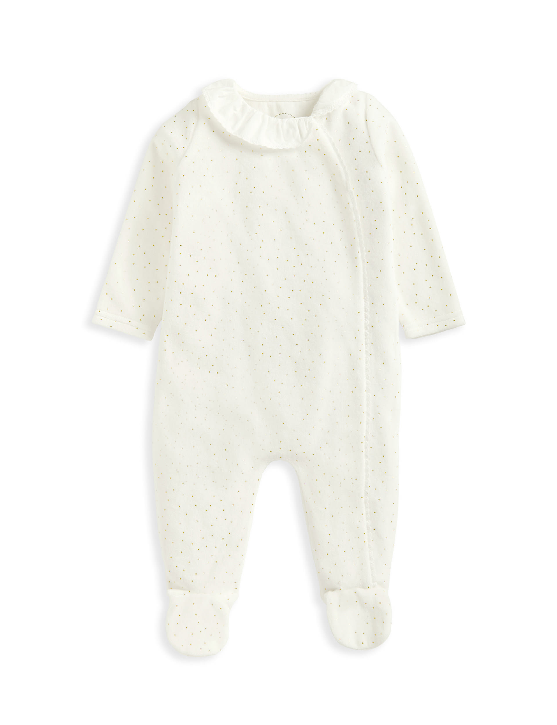 Mamas & Papas Girls Cotton Rich Velour Spot Sleepsuit (0-12 Mths) - UT1M - White, White