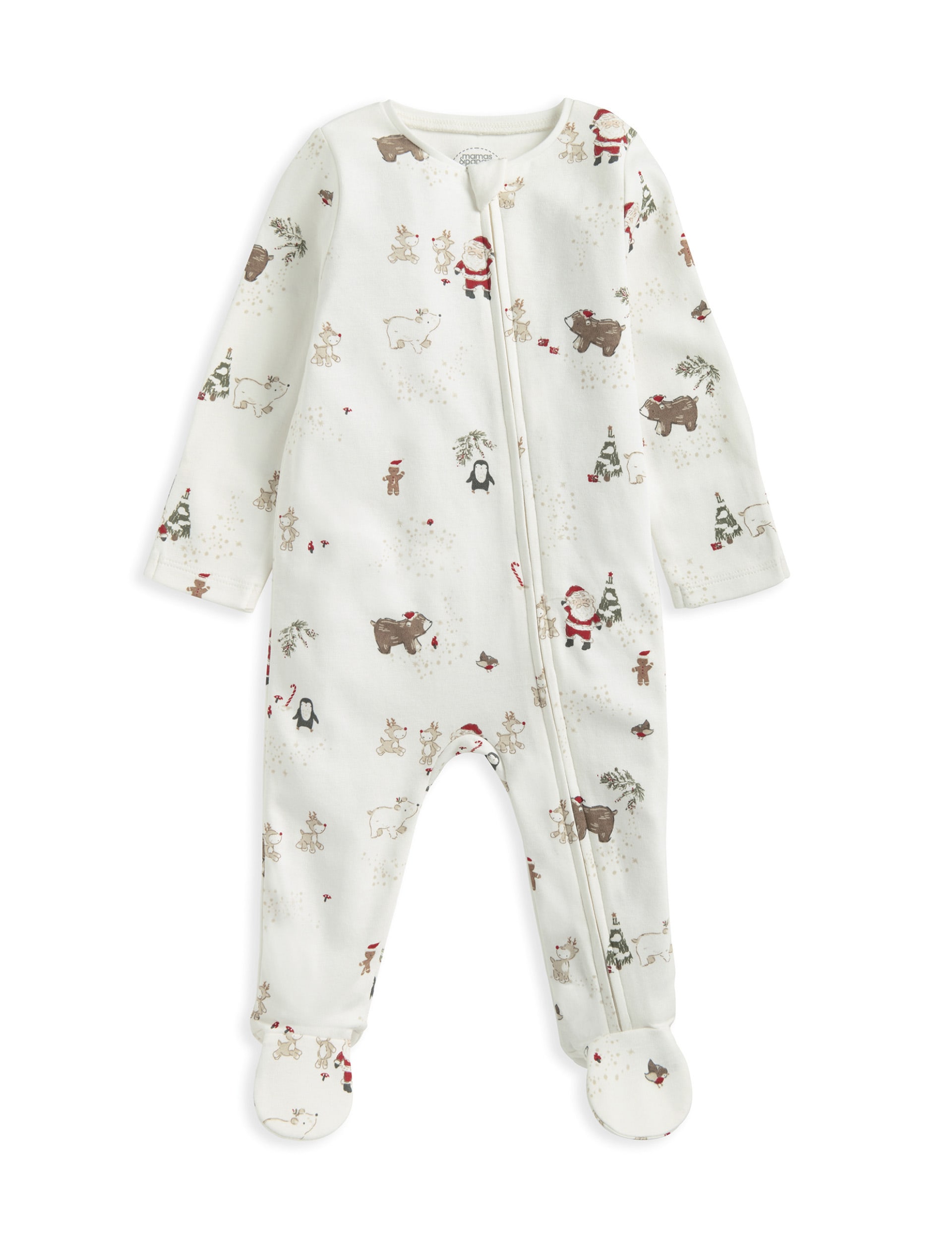 Mamas & Papas Pure Cotton Christmas Zip Sleepsuit (0-12 Mths) - 3-6 M - White, White