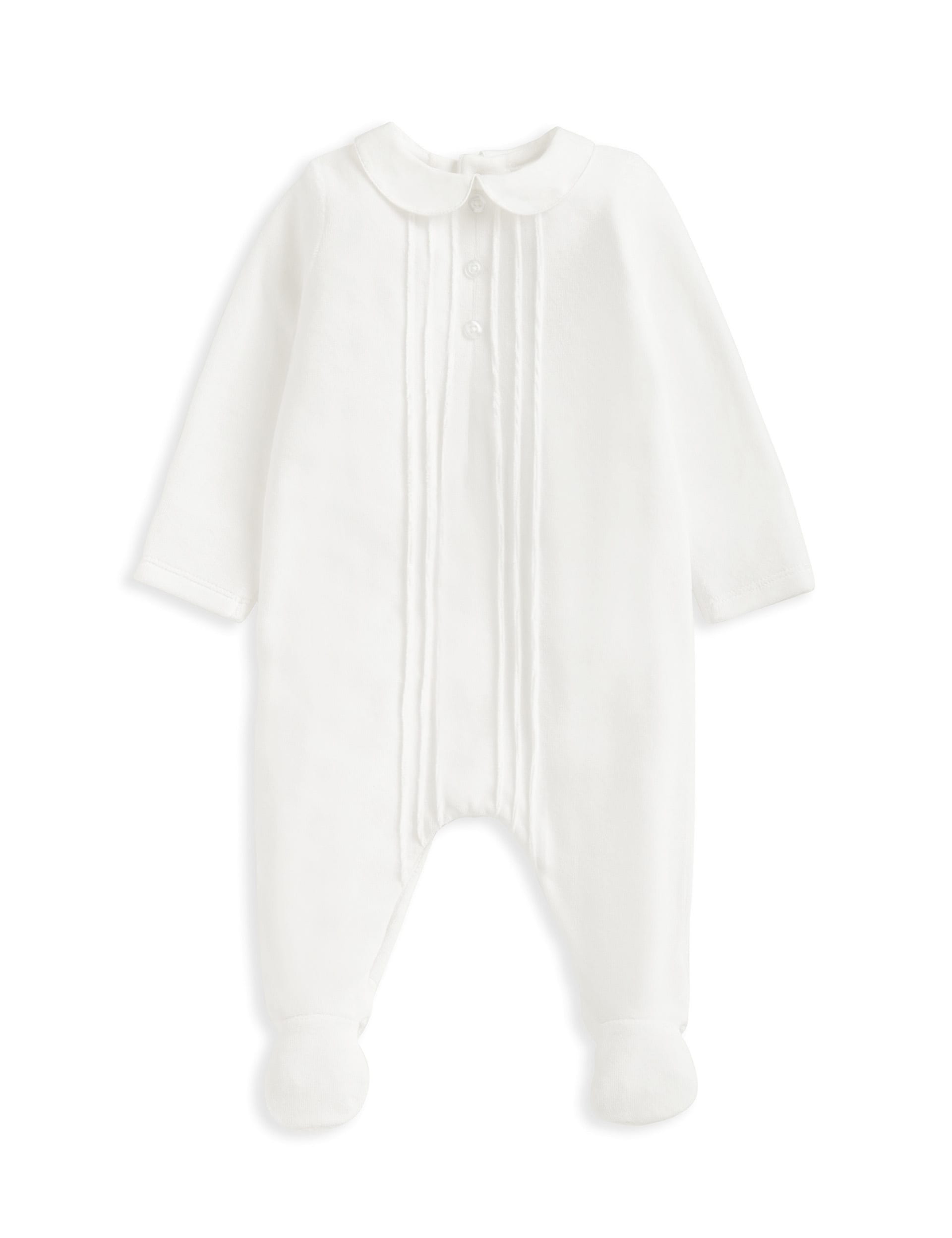 Mamas & Papas Cotton Rich Velour Sleepsuit (0-6 Mths) - UT1M - White, White