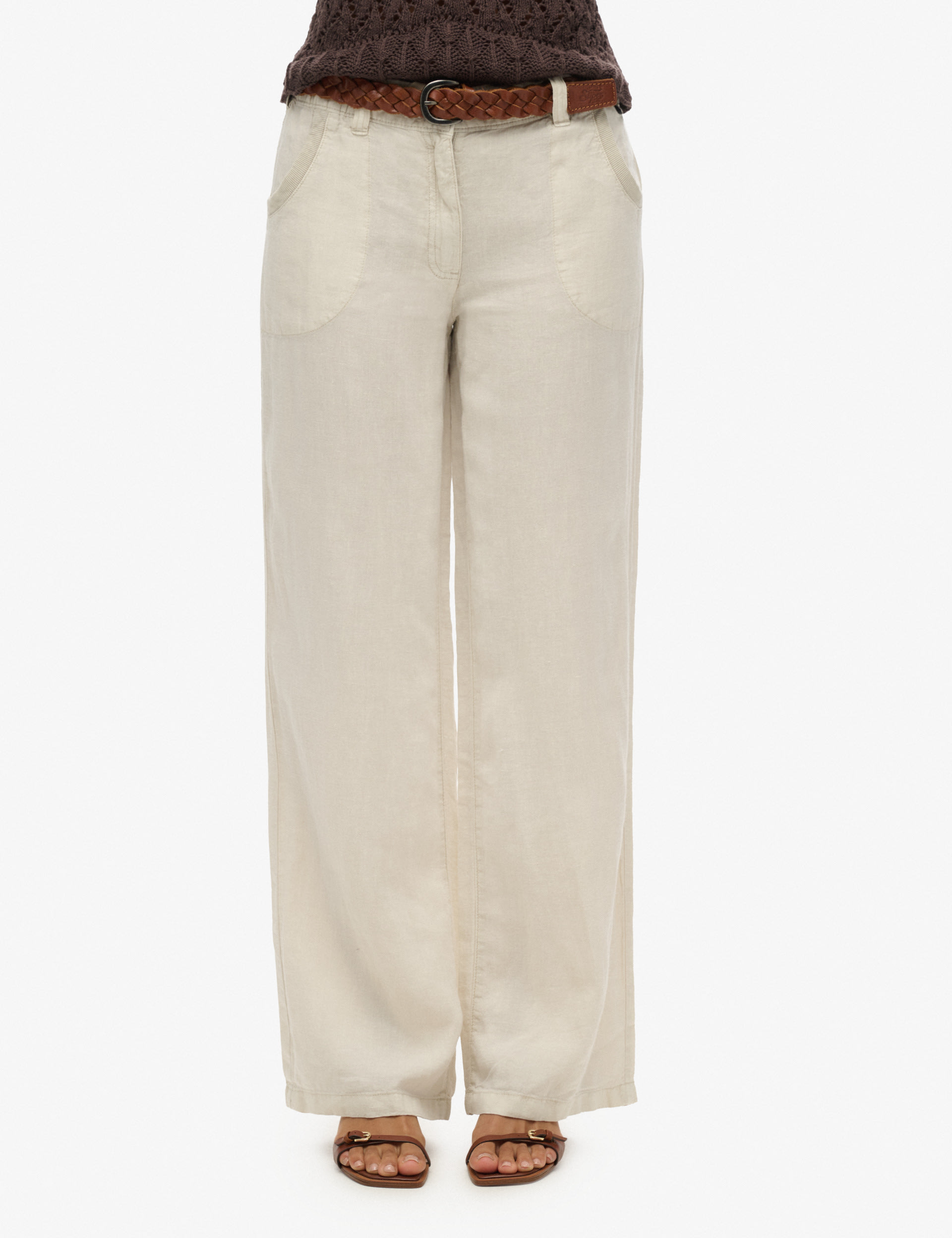 Superdry Women's Pure Linen Wide Leg Trousers - 12 - Beige, Beige