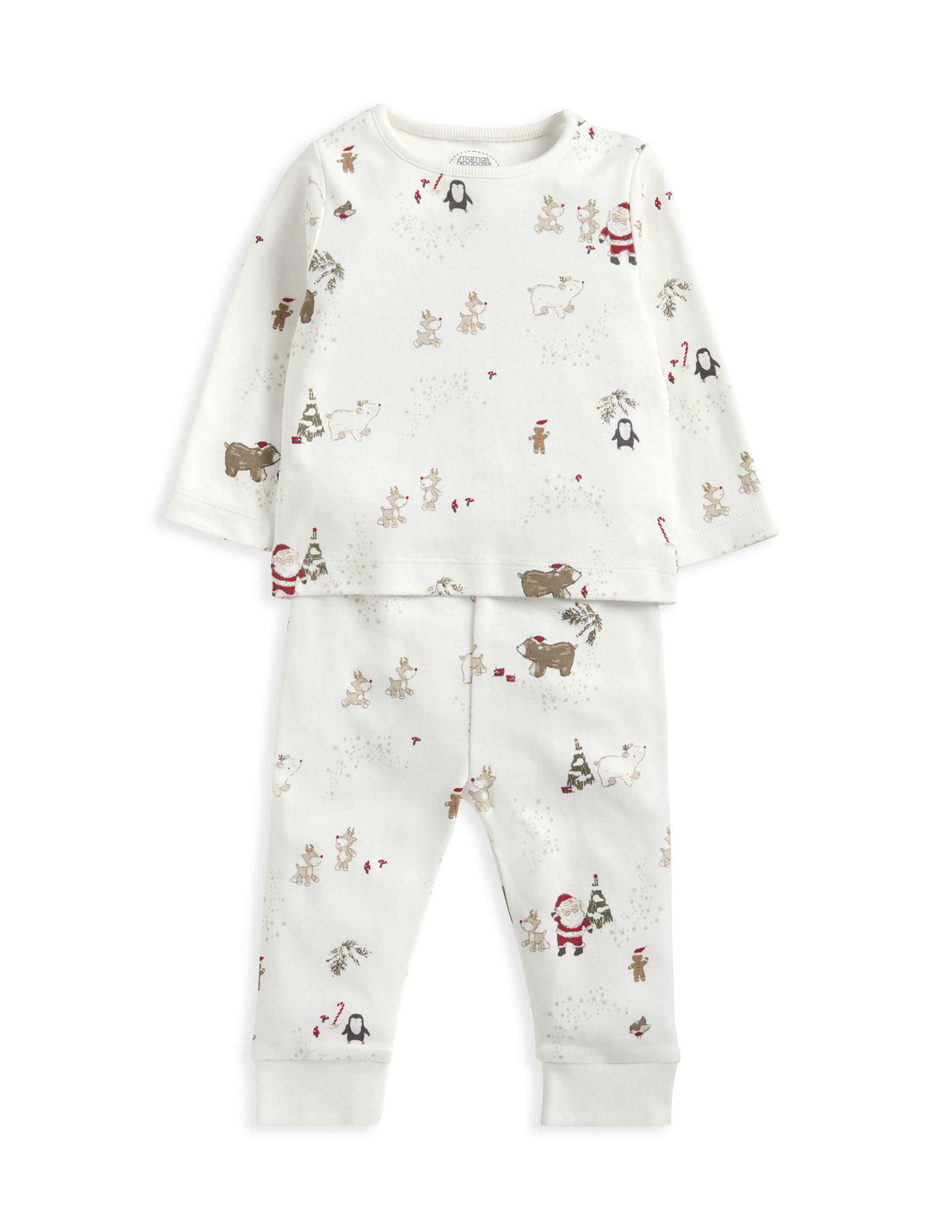 Mamas & Papas Pure Cotton Christmas Print Pyjamas (3 Mths-3 Yrs) - 9-12M - White, White