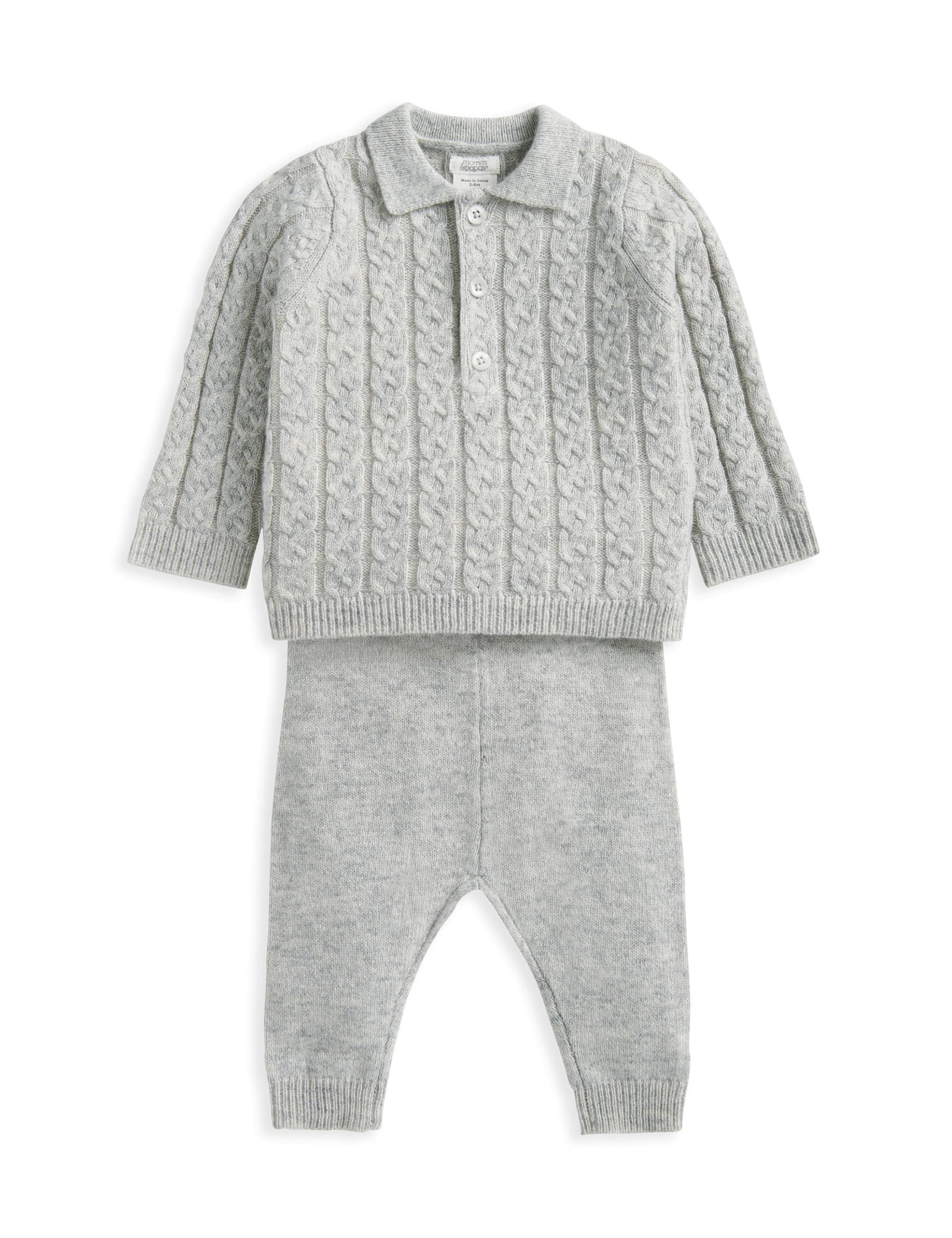 Mamas & Papas 2pc Knitted Outfit with Wool (0-24 Mths) - 0-3 M - Beige, Beige