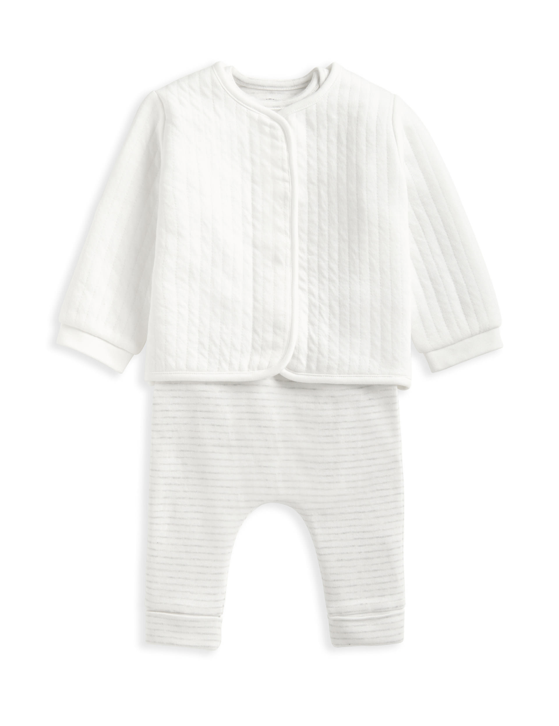 Mamas & Papas 3pc Cotton Rich Striped Outfit (0-6 Mths) - UT1M - White, White