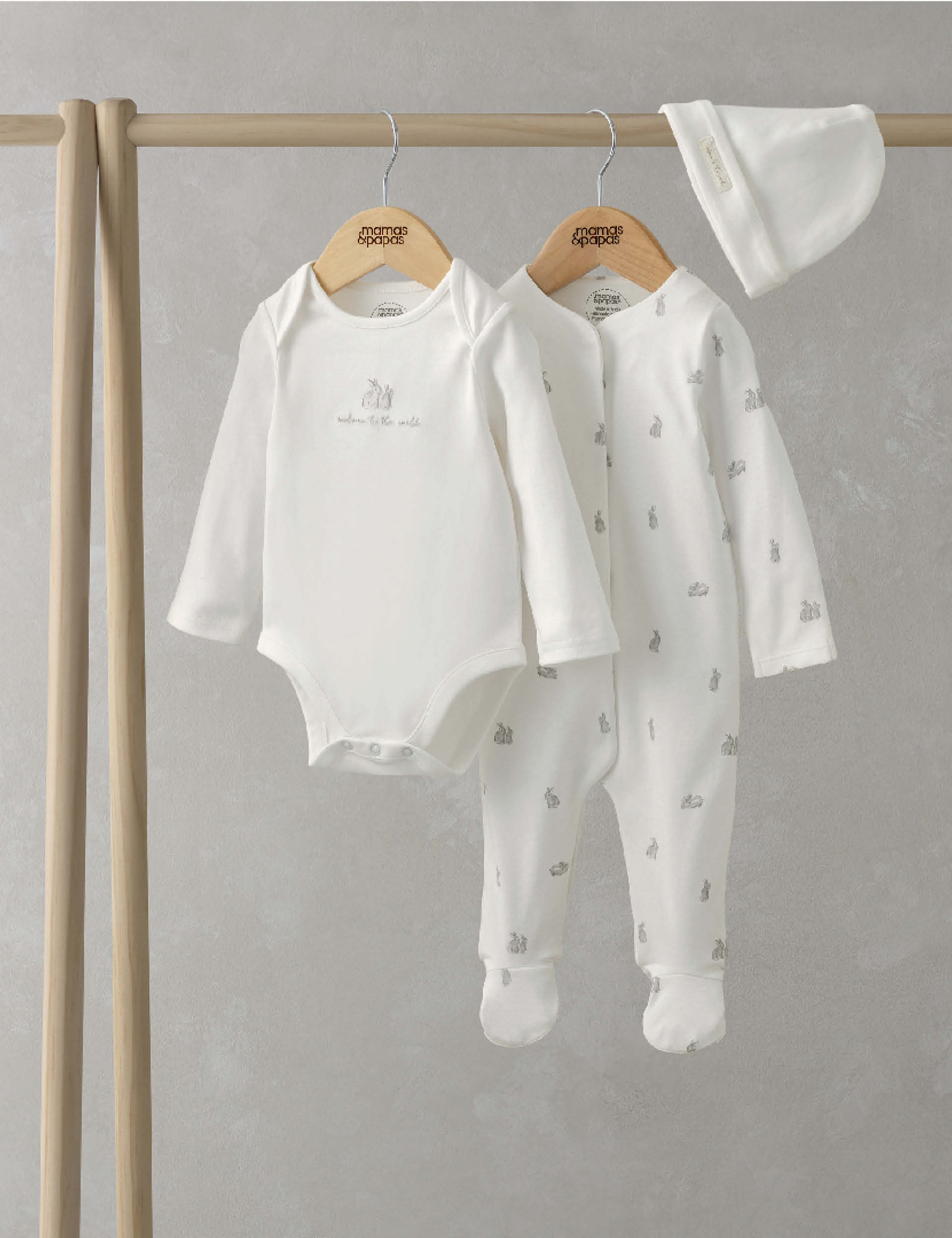 Mamas & Papas Pure Cotton Bunny 3 Piece Start Set (0-12 Mths) - 0-3 M - White, White