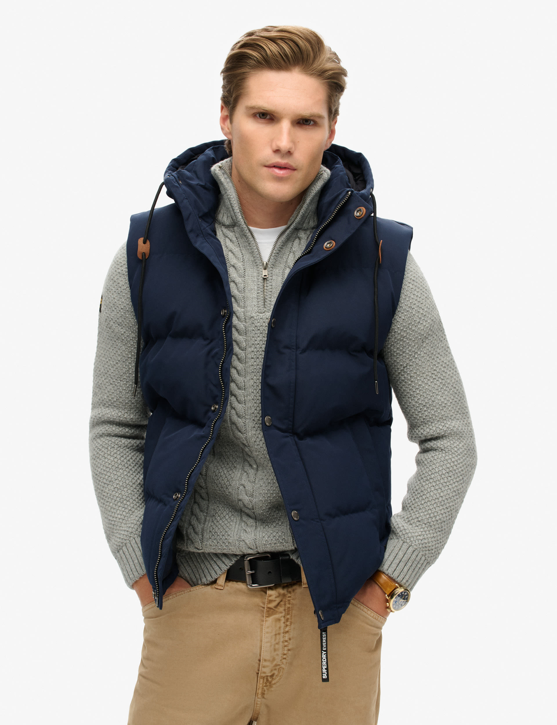 Superdry Men's Hooded Quilted Padded Gilet - M - Navy, Navy