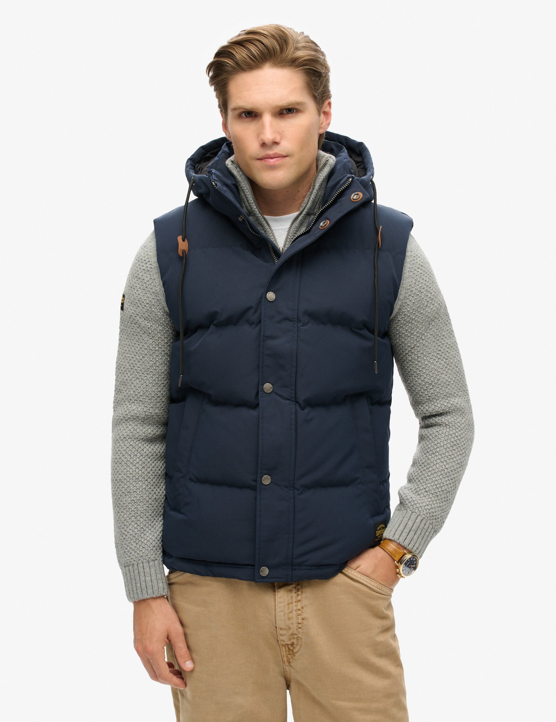 Superdry Men's Hooded Quilted Padded Gilet - M - Navy, Navy