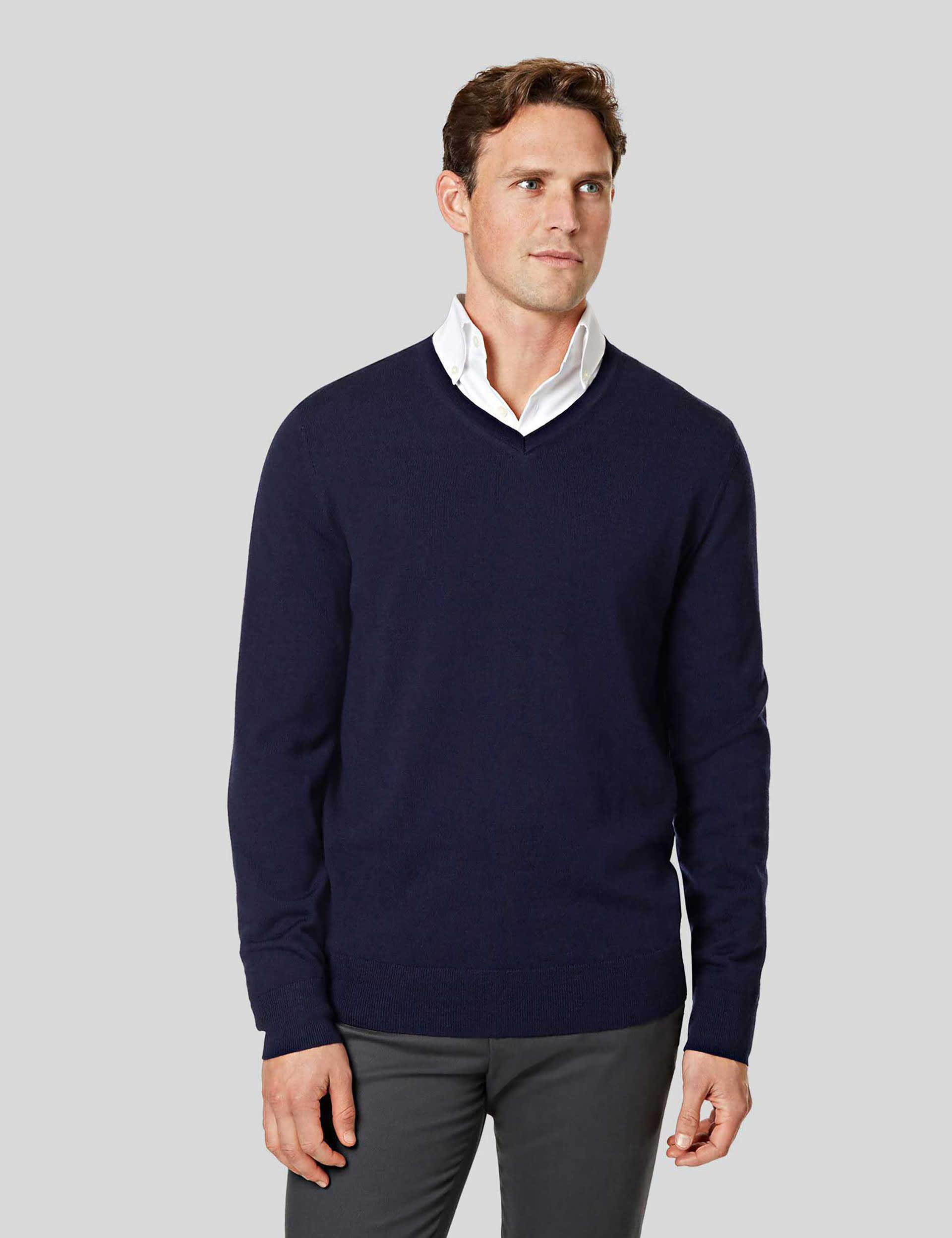 Charles Tyrwhitt Men's Pure Wool V-Neck Jumper - Navy, Navy,Charcoal