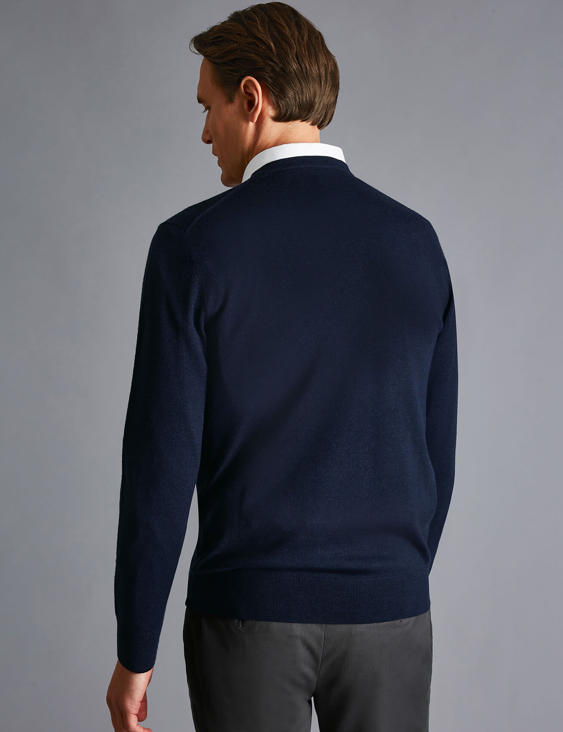 Charles Tyrwhitt Men's Pure Wool V-Neck Jumper - Navy, Navy,Charcoal