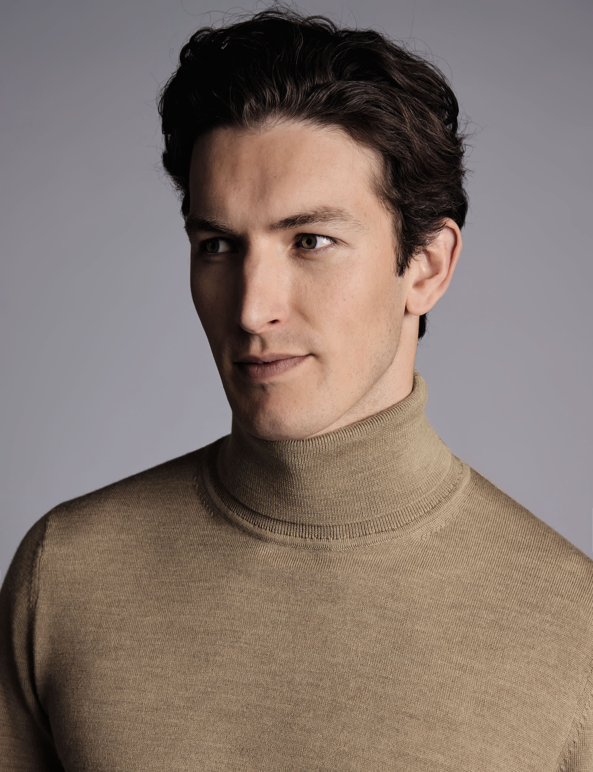 Charles Tyrwhitt Men's Pure Merino Wool Roll Neck Jumper - Stone, Grey,Stone,Navy