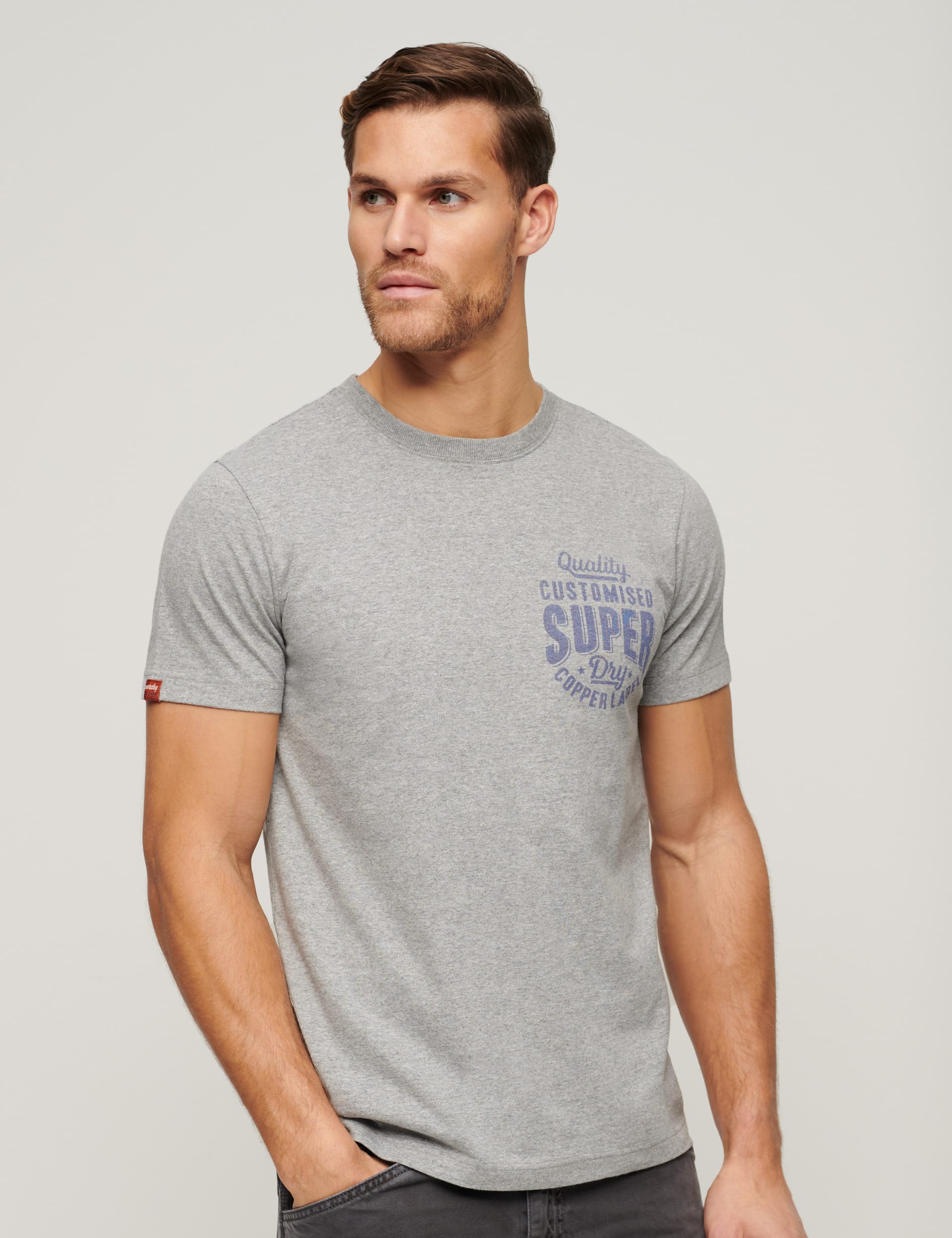 Superdry Men's Cotton Blend Logo Graphic Crew Neck T-Shirt - M - Grey, Navy,Grey