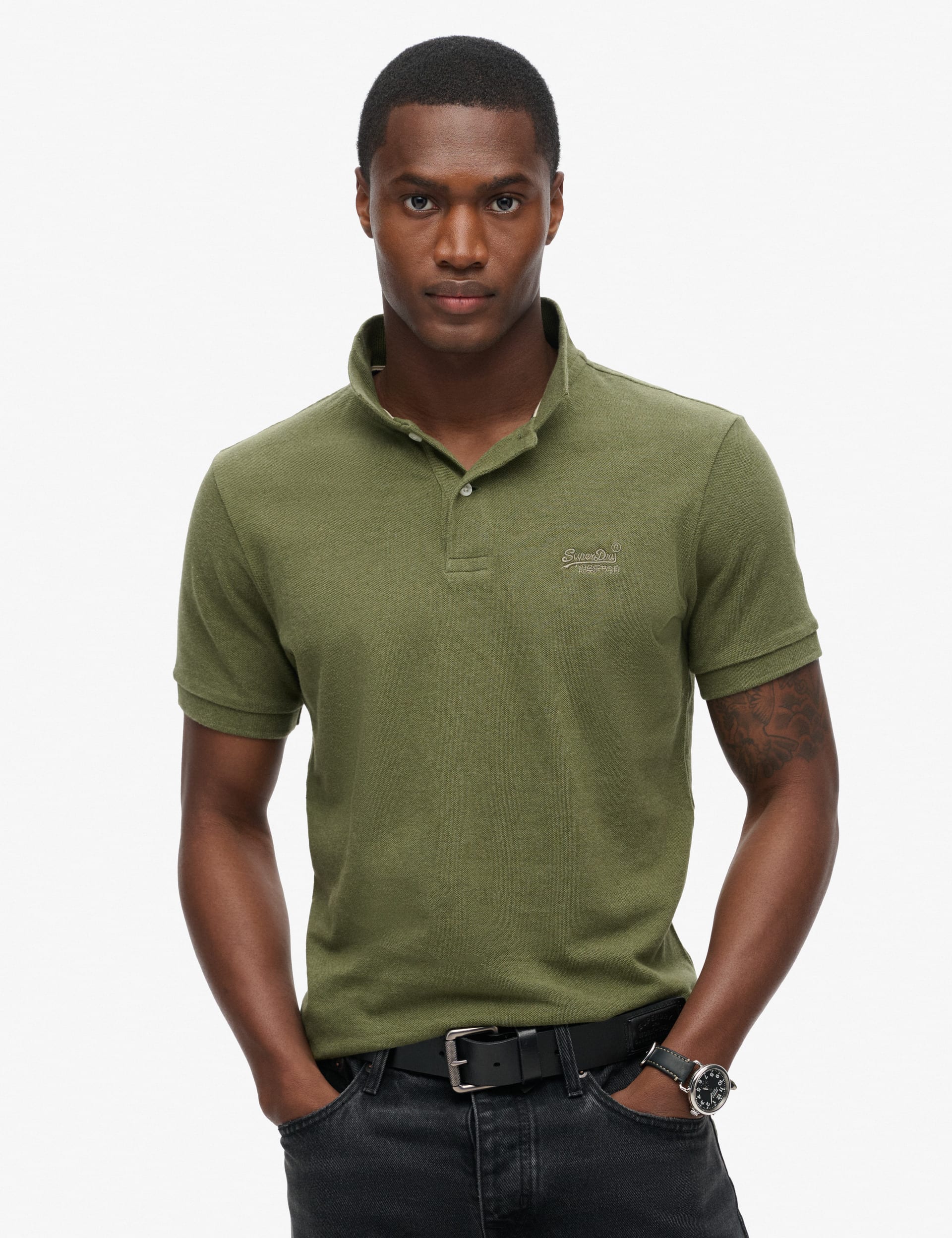 Superdry Men's Pure Cotton Pique Polo Shirt - Green, Green