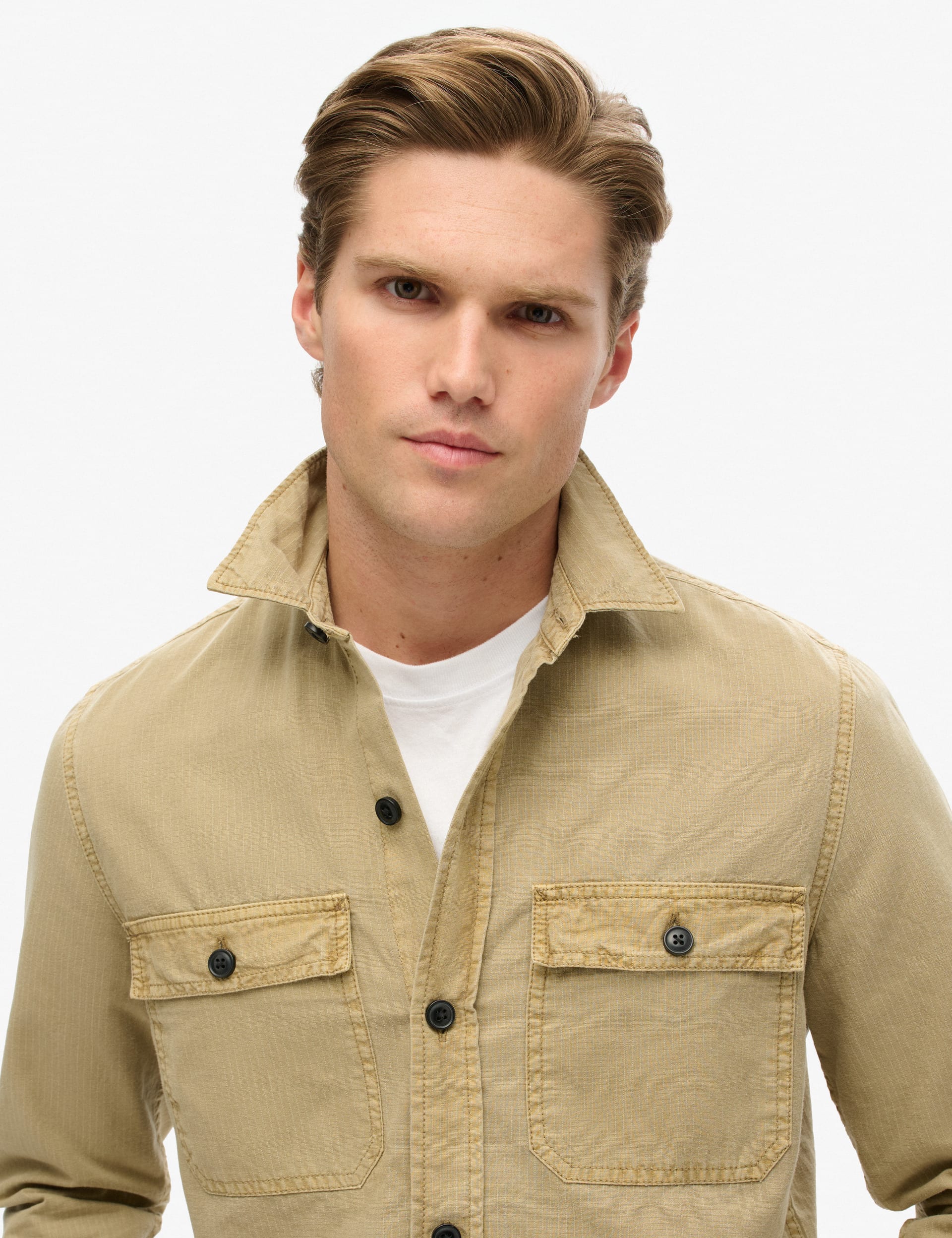 Superdry Men's Cotton Shacket - L - Beige, Beige,Khaki