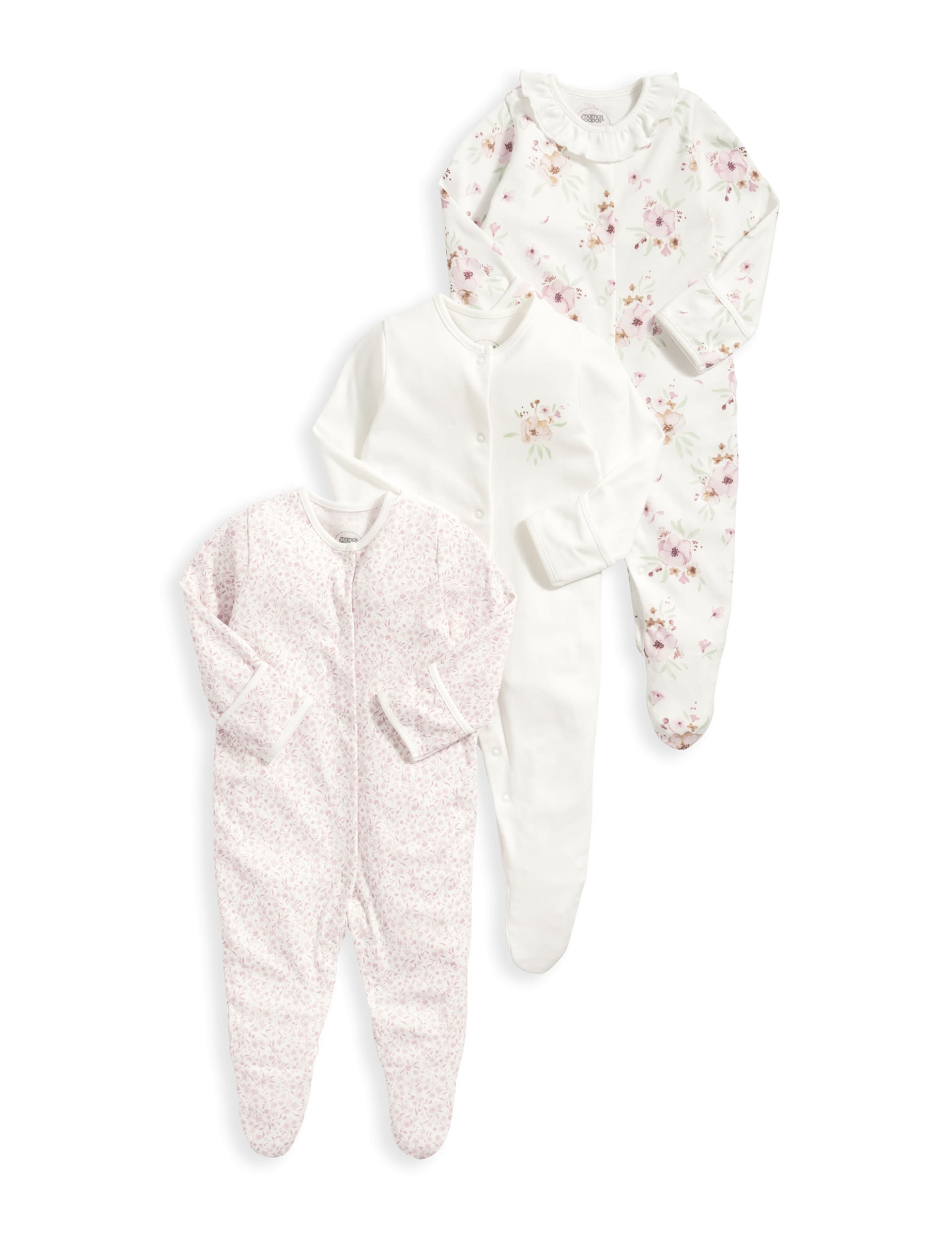 Mamas & Papas Girls 3pk Pure Cotton Floral Sleepsuits (7lbs-2 Yrs) - UT1M - White Mix, White Mix