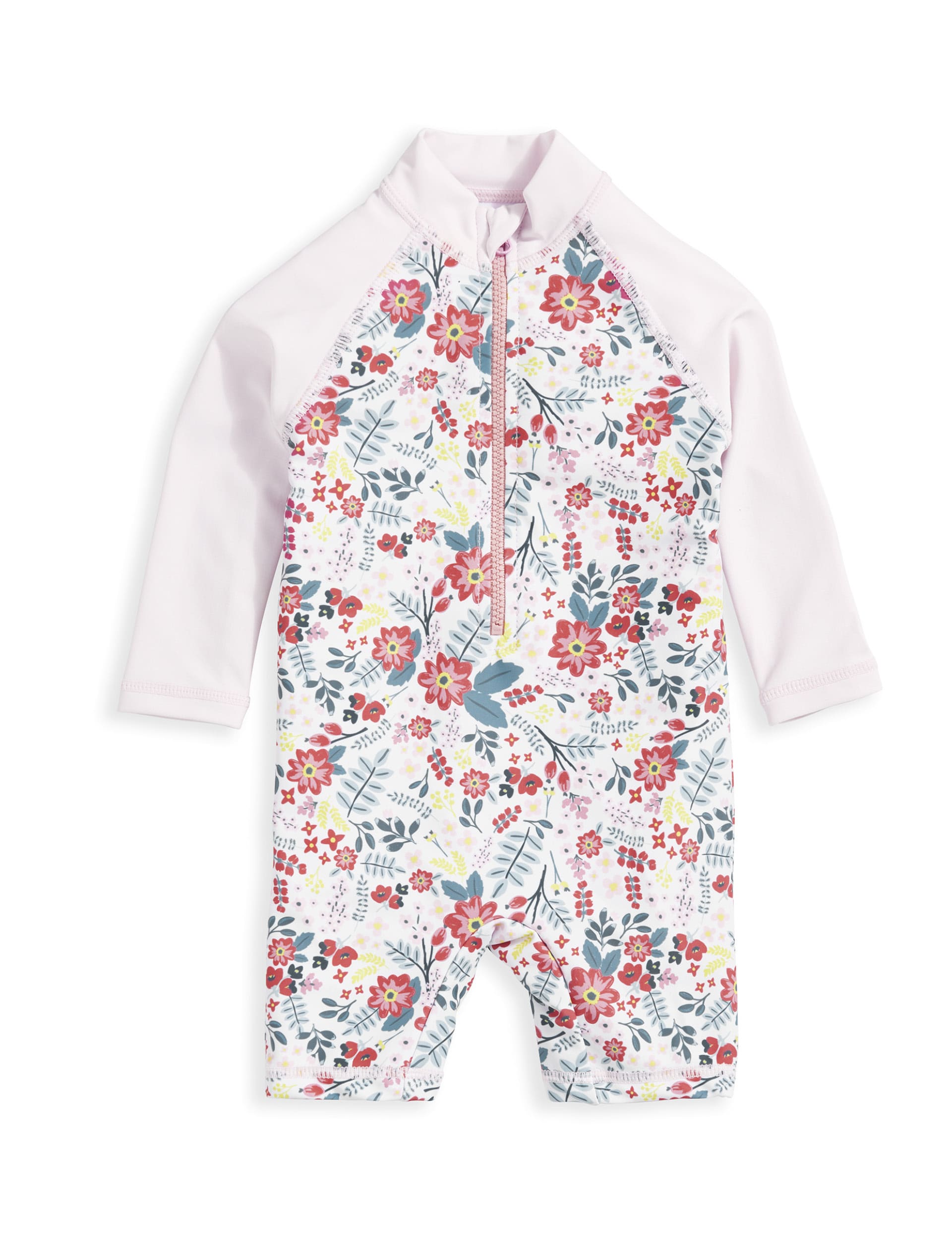 Mamas & Papas Girls Floral Long Sleeve Swimsuit (0-3 Yrs) - 0-3 M - Pink, Pink