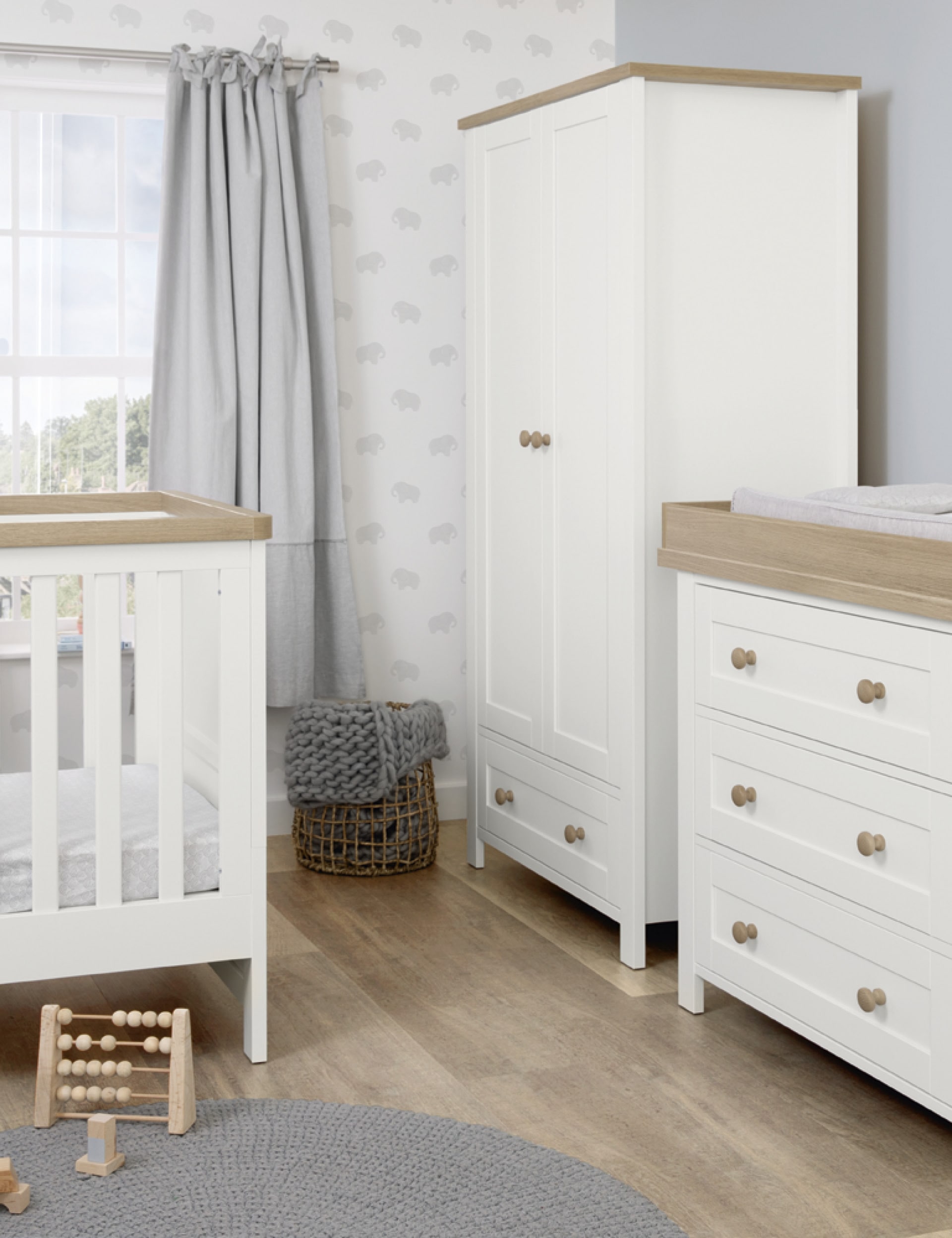 Mamas & Papas Wedmore 3 Piece Cotbed Range with Dresser and Wardrobe - White, White