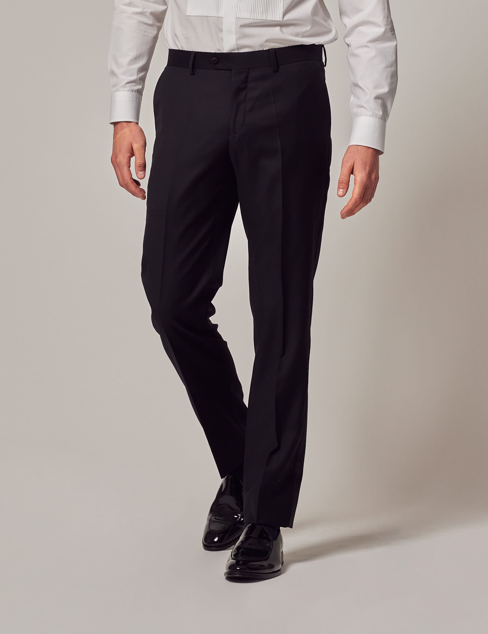 Hawes & Curtis Men's Slim Fit Pure Wool Tuxedo Trousers - 3631 - Black, Black