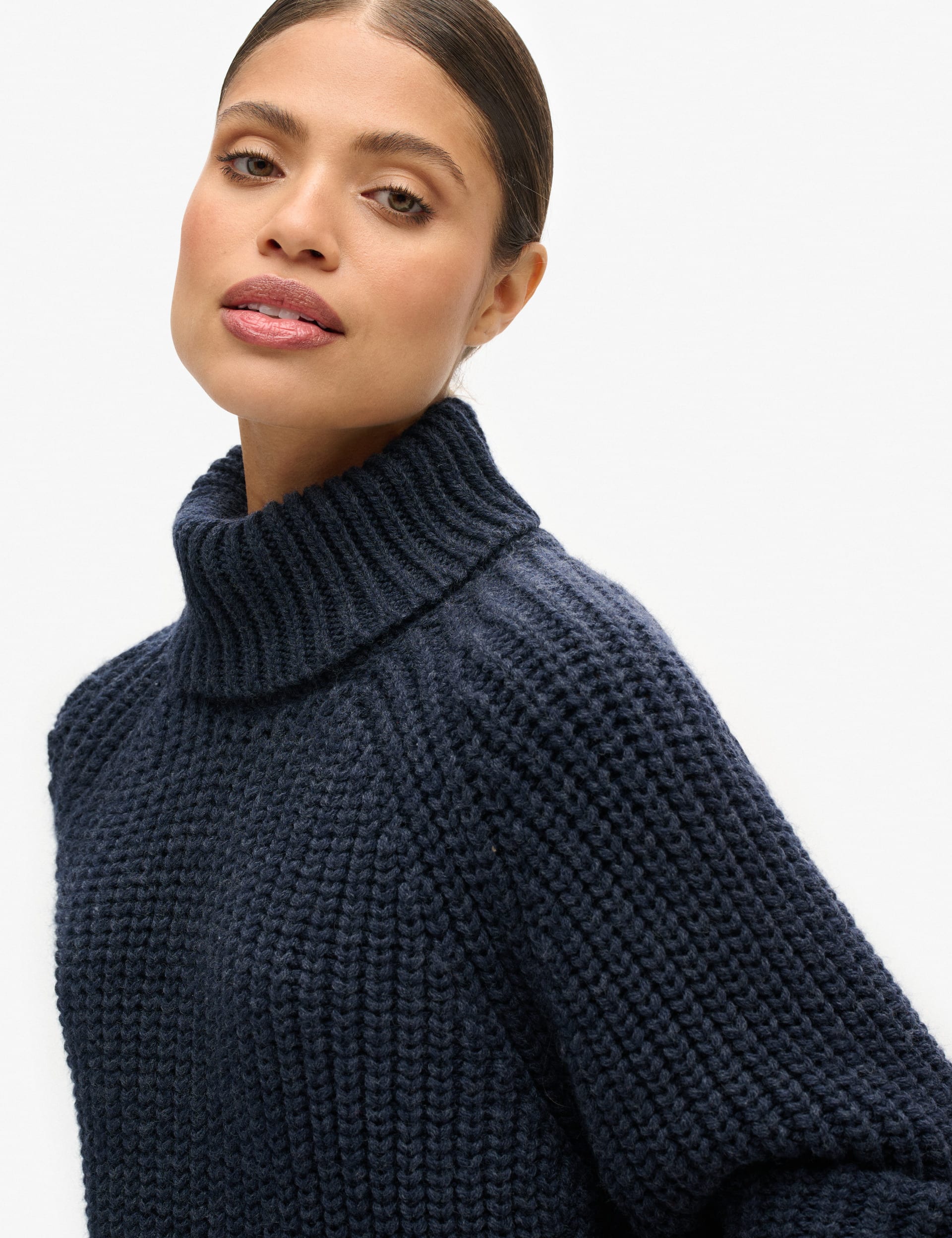 Superdry Women's Textured Roll Neck Relaxed Jumper with Wool - 8 - Navy, Navy,Green