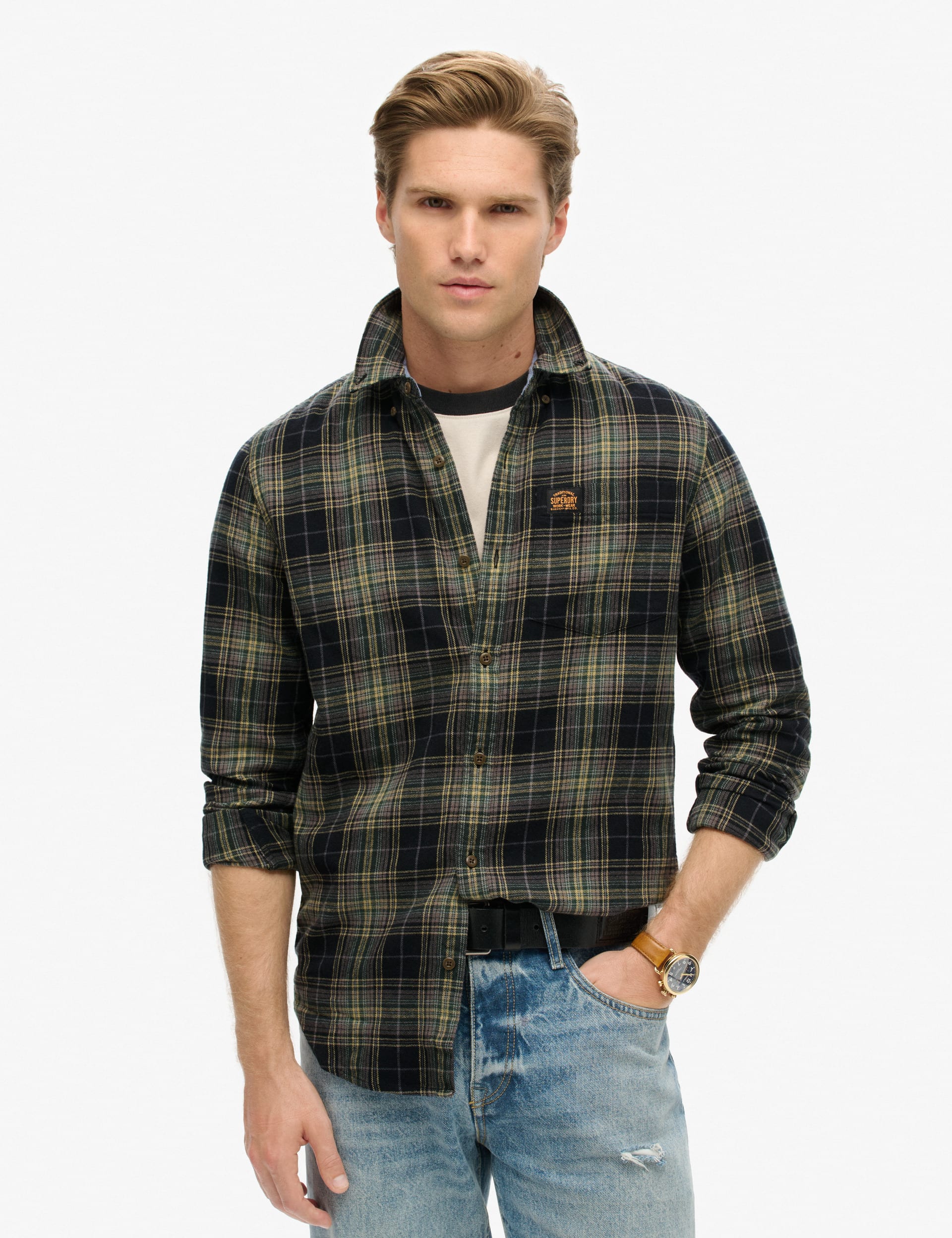 Superdry Men's Cotton Check Flannel Shirt - M - Black, Black