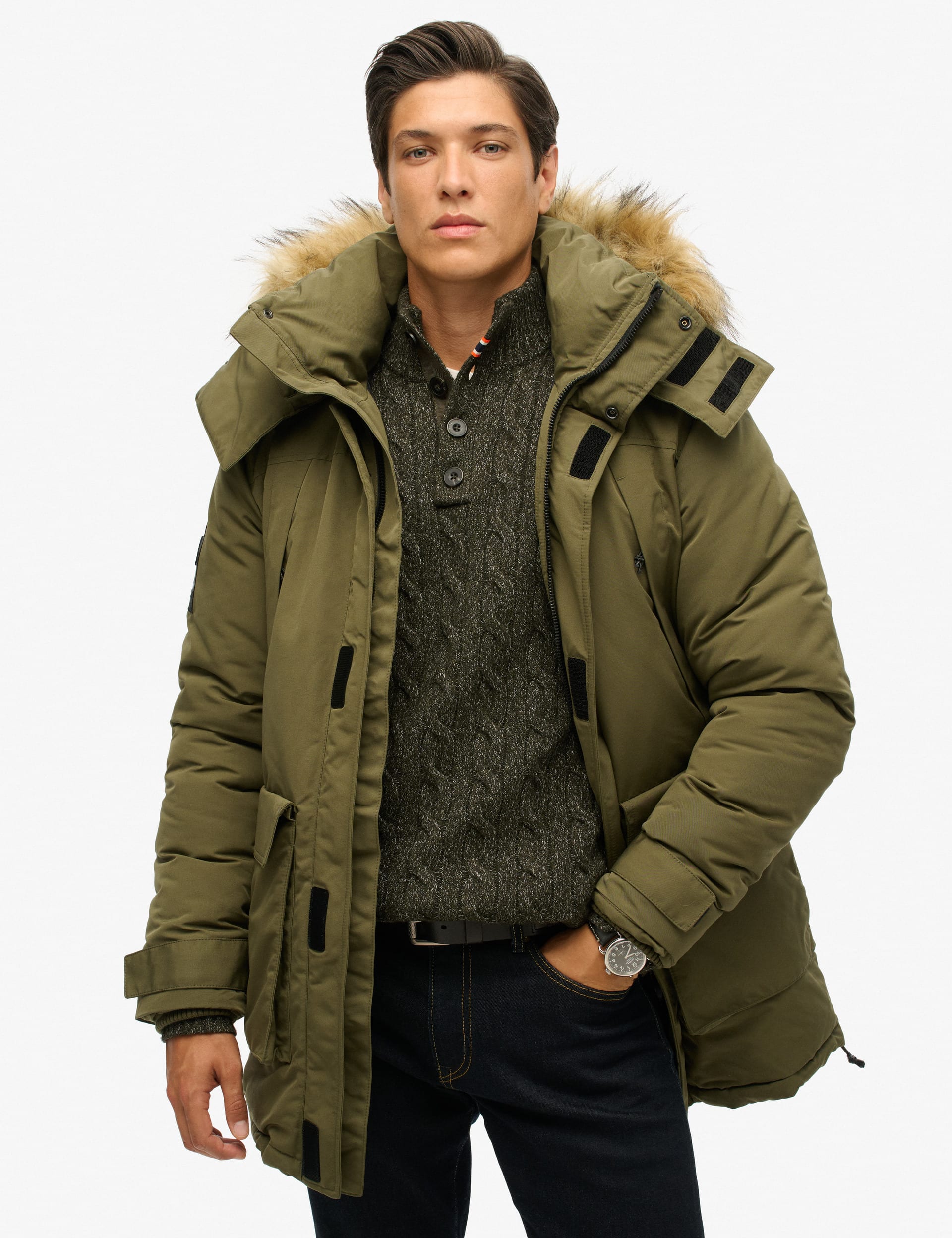 Superdry Men's Hooded Padded Parka Jacket - S - Khaki, Khaki