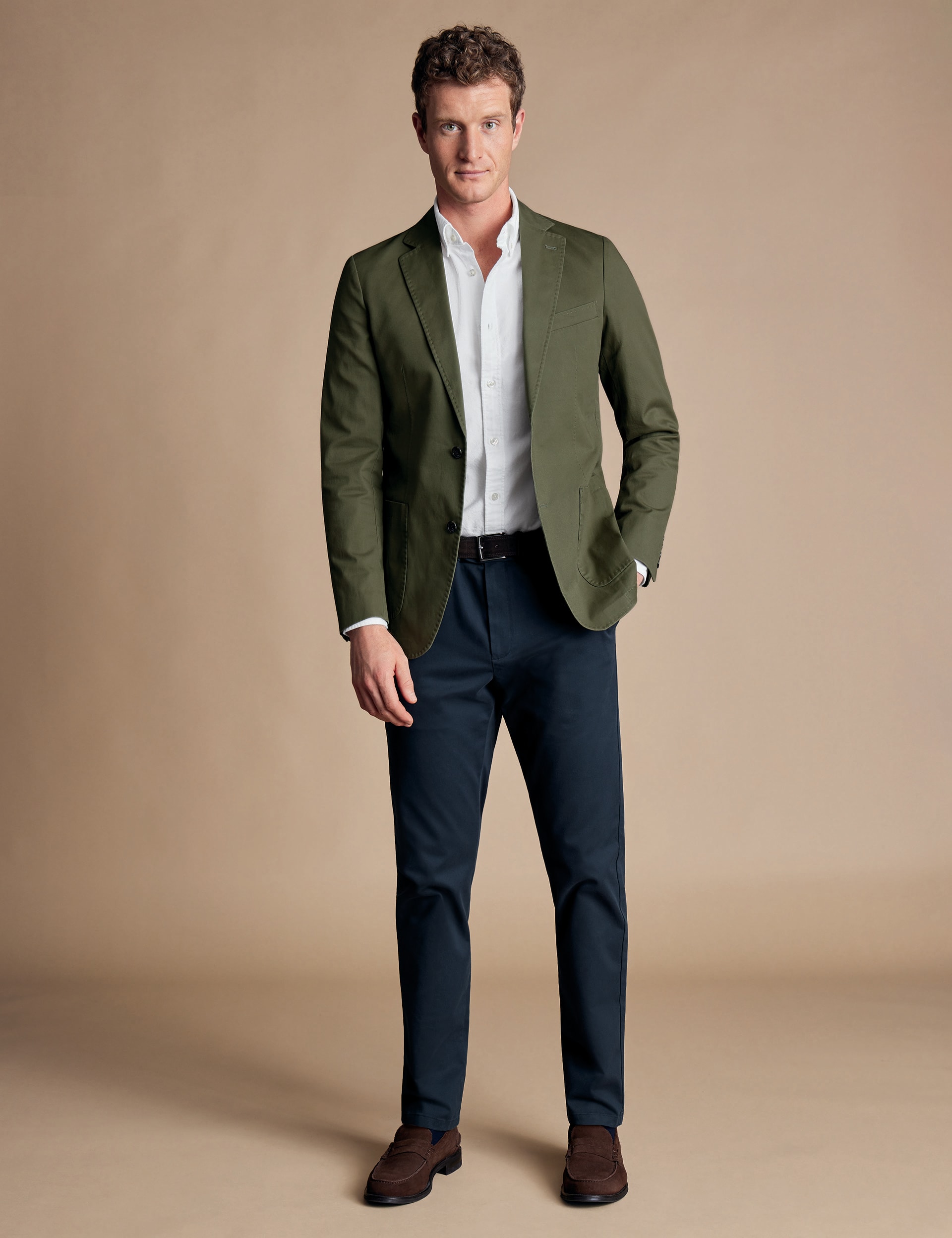 Charles Tyrwhitt Men's Slim Fit Cotton Rich Stretch Jacket - 40REG - Olive, Olive