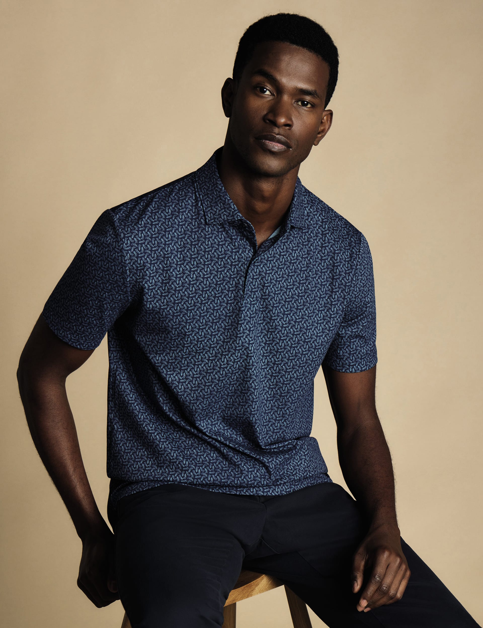 Charles Tyrwhitt Men's Cotton Rich Pattern Polo Shirt - Blue Mix, Blue Mix