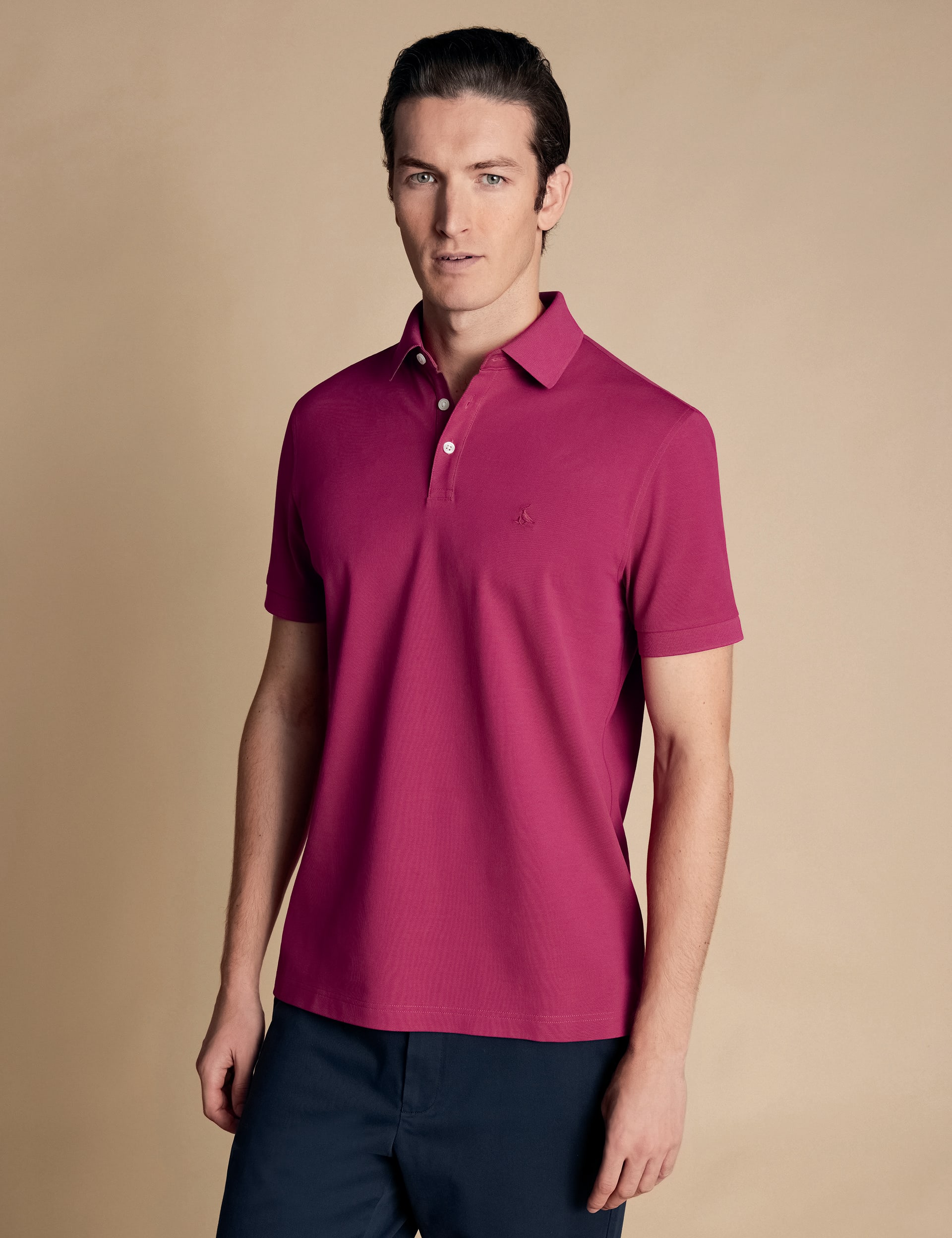 Charles Tyrwhitt Men's Cotton Rich Pique Polo Shirt - XXL - Bright Pink, Bright Pink