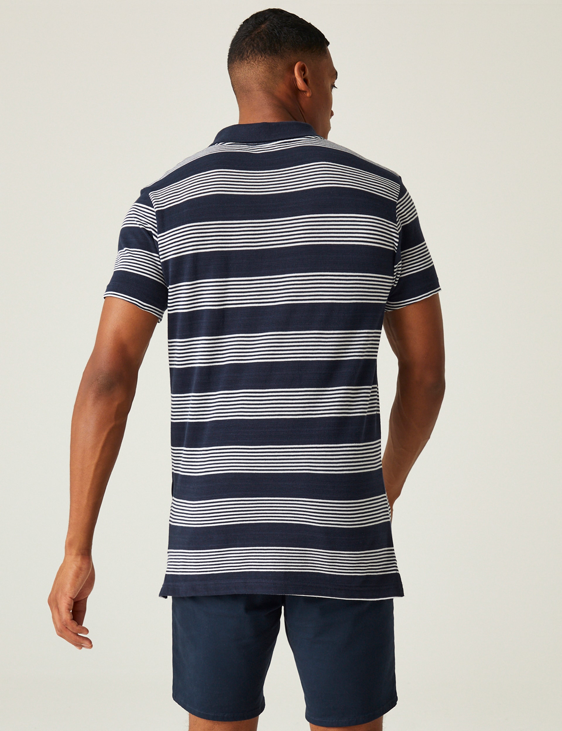 Regatta Men's Tempete Pure Cotton Striped Polo Shirt - Navy Mix, White Mix,Navy Mix