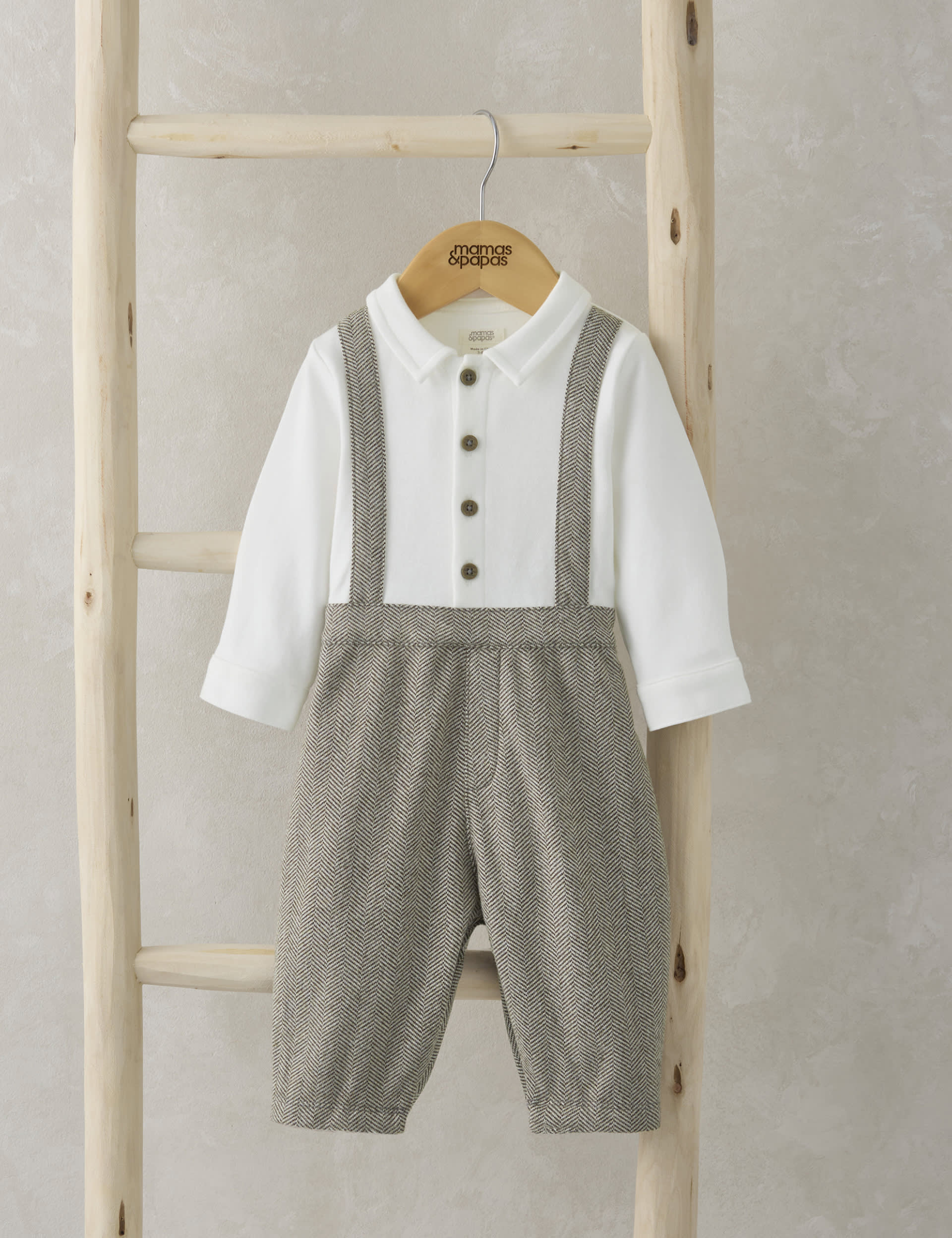 Mamas & Papas Boys Herringbone Mock Suit Romper (0-18 Mths) - 3-6 M - Brown, Brown