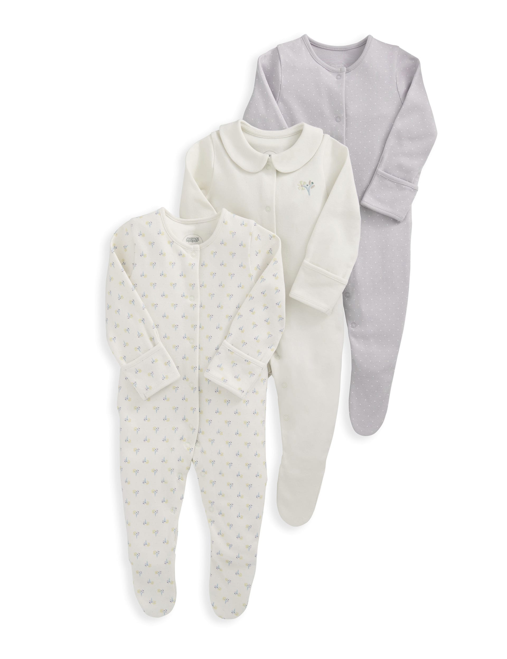 Mamas & Papas Girls 3pk Pure Cotton Ditsy Floral Sleepsuits (0-24 Mths) - UT1M - Multi, Multi