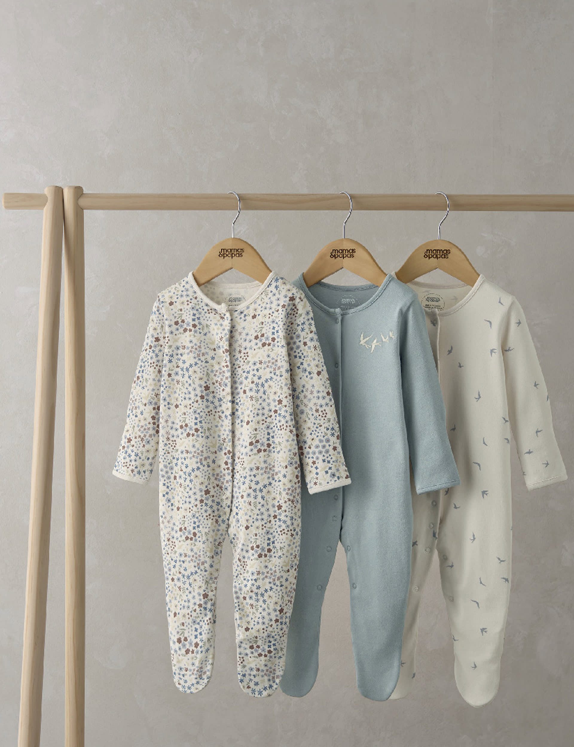 Mamas & Papas Girls 3pk Pure Cotton Floral & Bird Sleepsuits (0-24 Mths) - UT1M - Multi, Multi