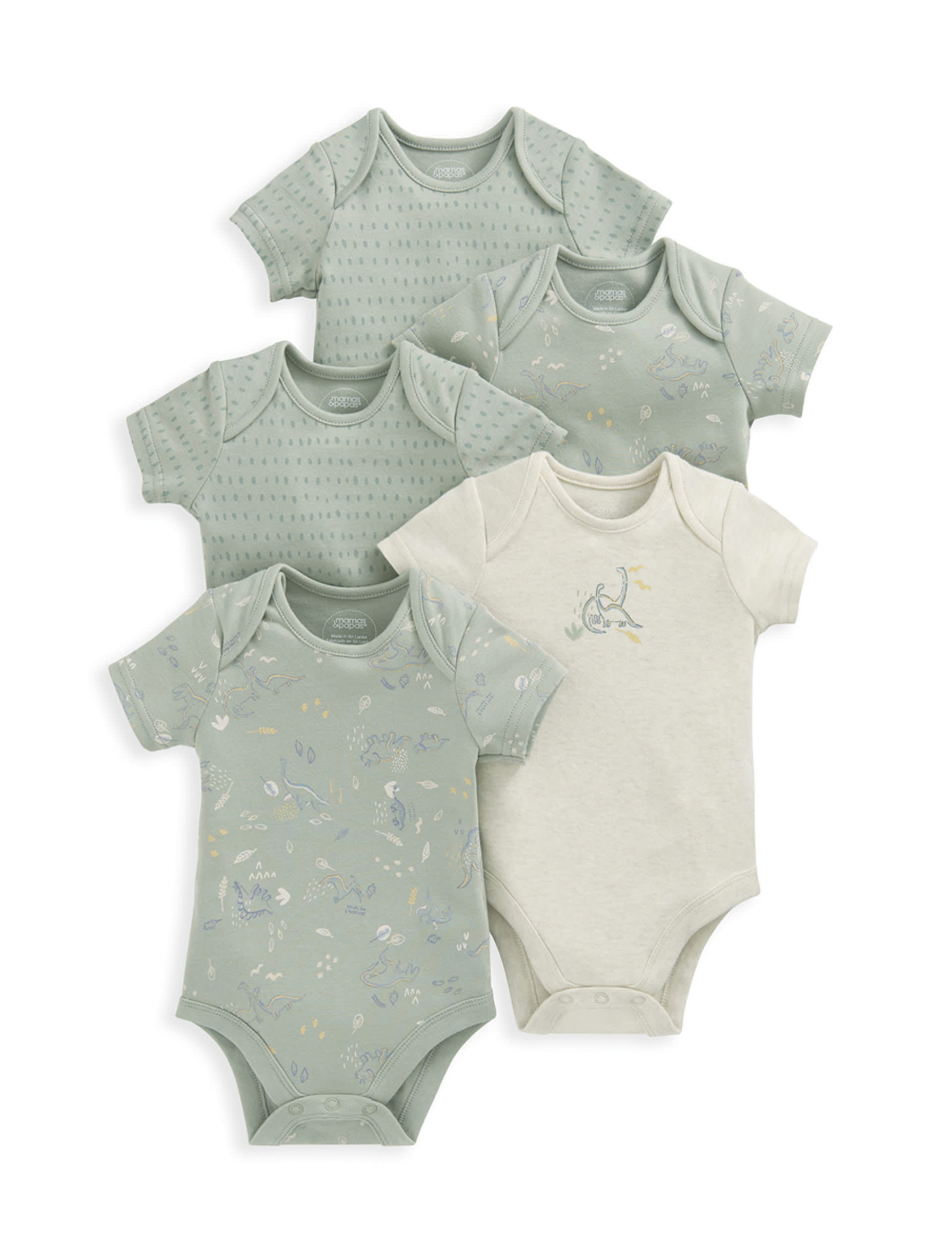 Mamas & Papas Boys 5pk Pure Cotton Dinosaur Bodysuits (0-24 Mths) - 0-3 M - Multi, Multi