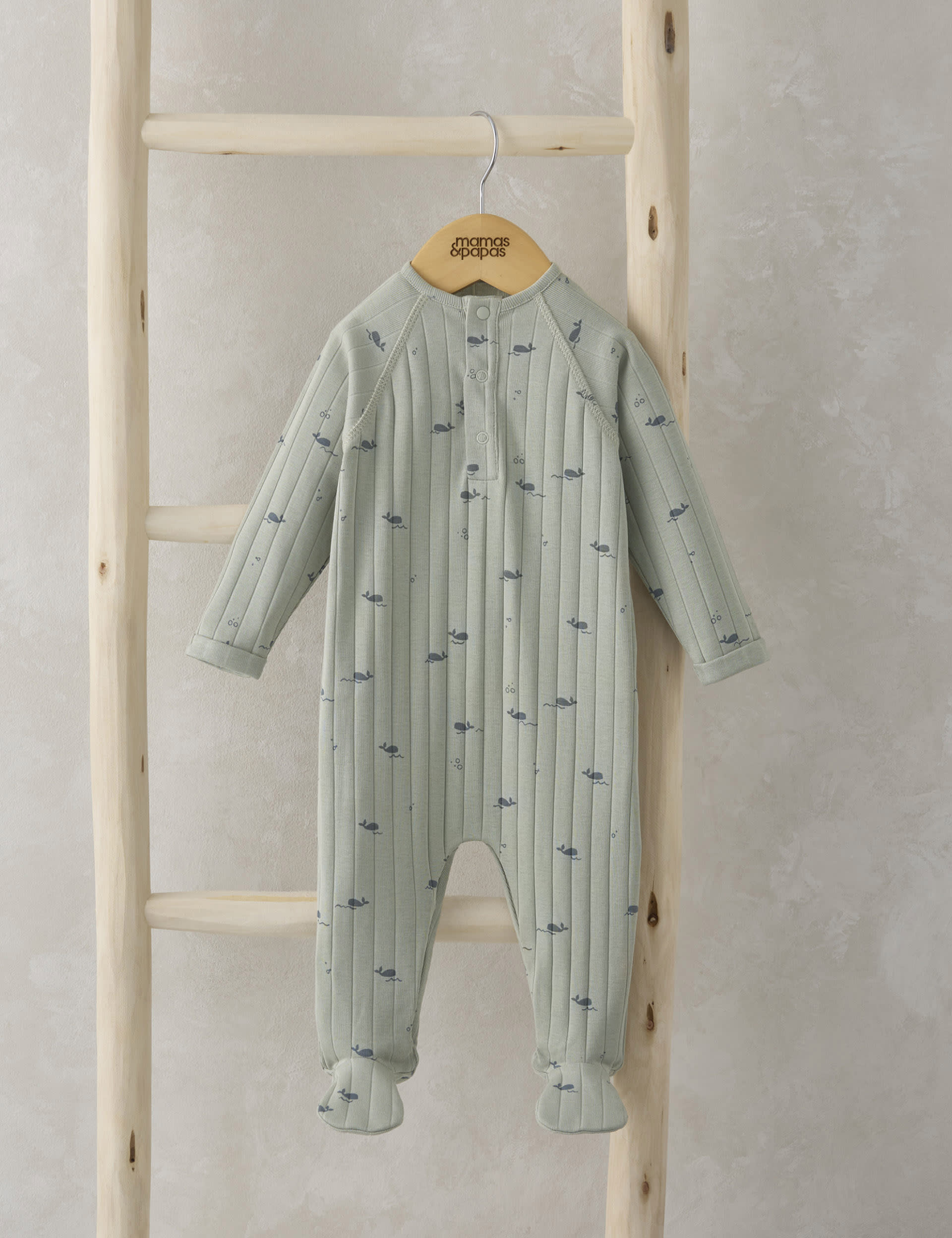 Mamas & Papas Boys Pure Cotton Whale Sleepsuit (0-9 Mths) - UT1M - Blue, Blue