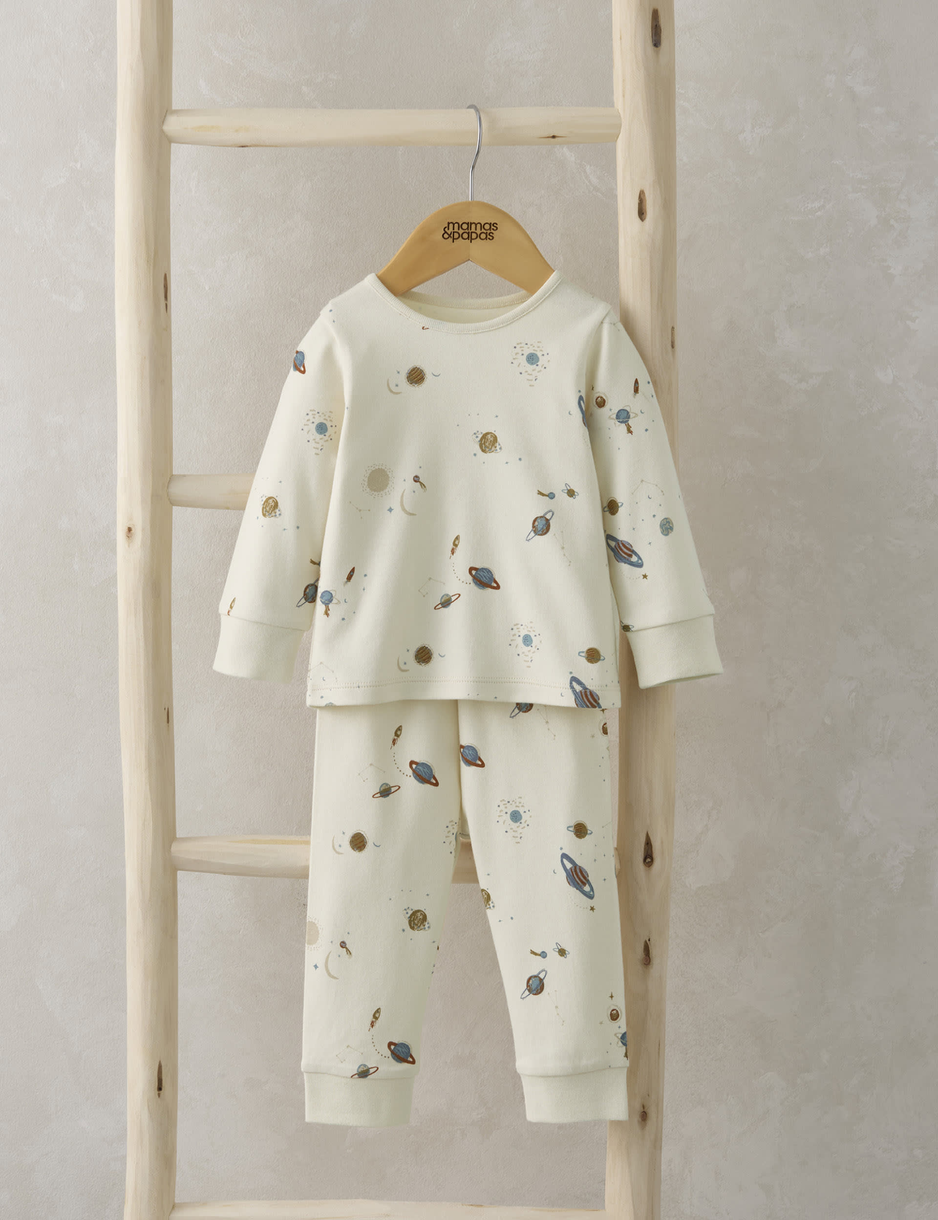 Mamas & Papas Boys Pure Cotton Planet Print Pyjamas (0-36 Mths) - 9-12M - Cream, Cream