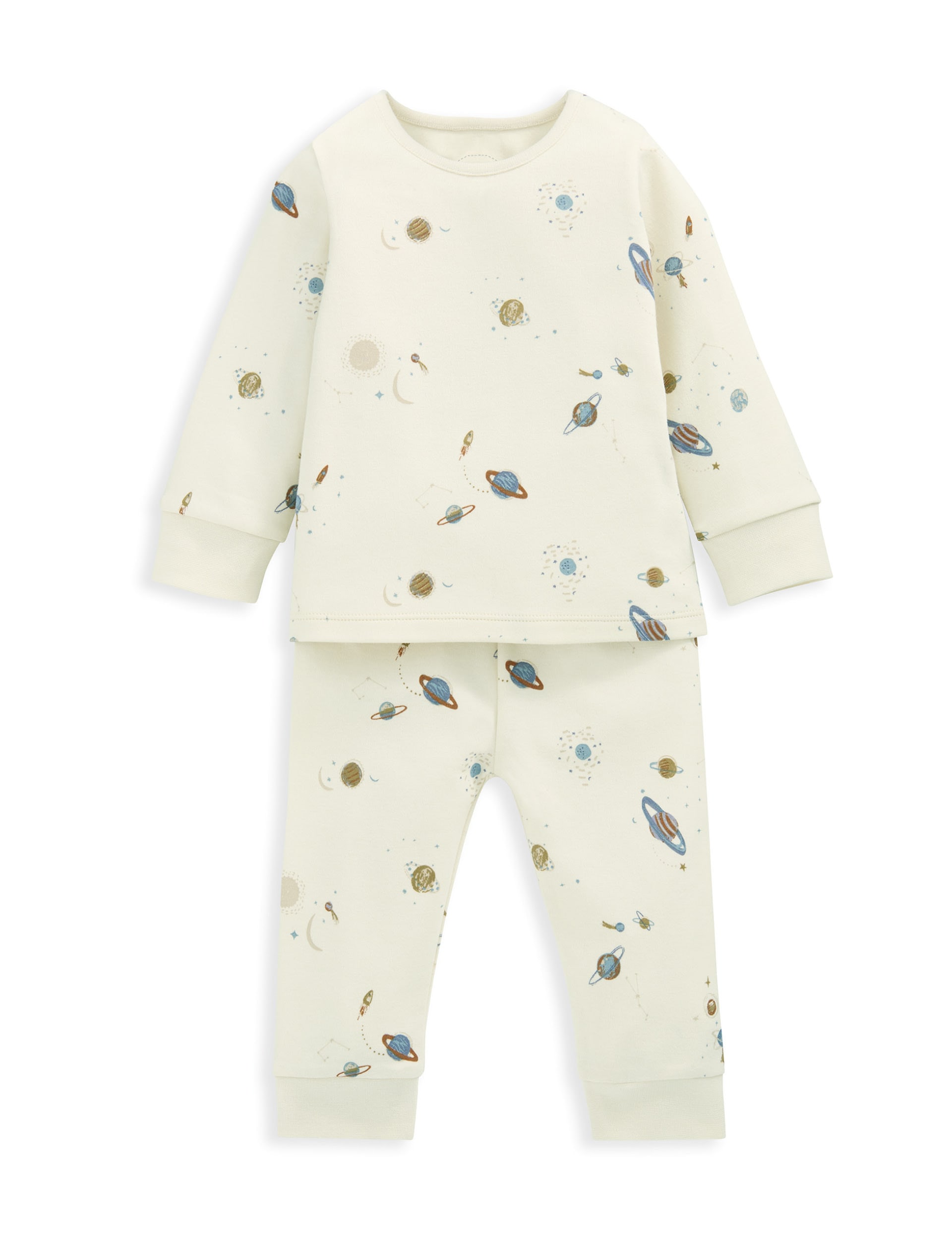 Mamas & Papas Boys Pure Cotton Planet Print Pyjamas (0-36 Mths) - 9-12M - Cream, Cream