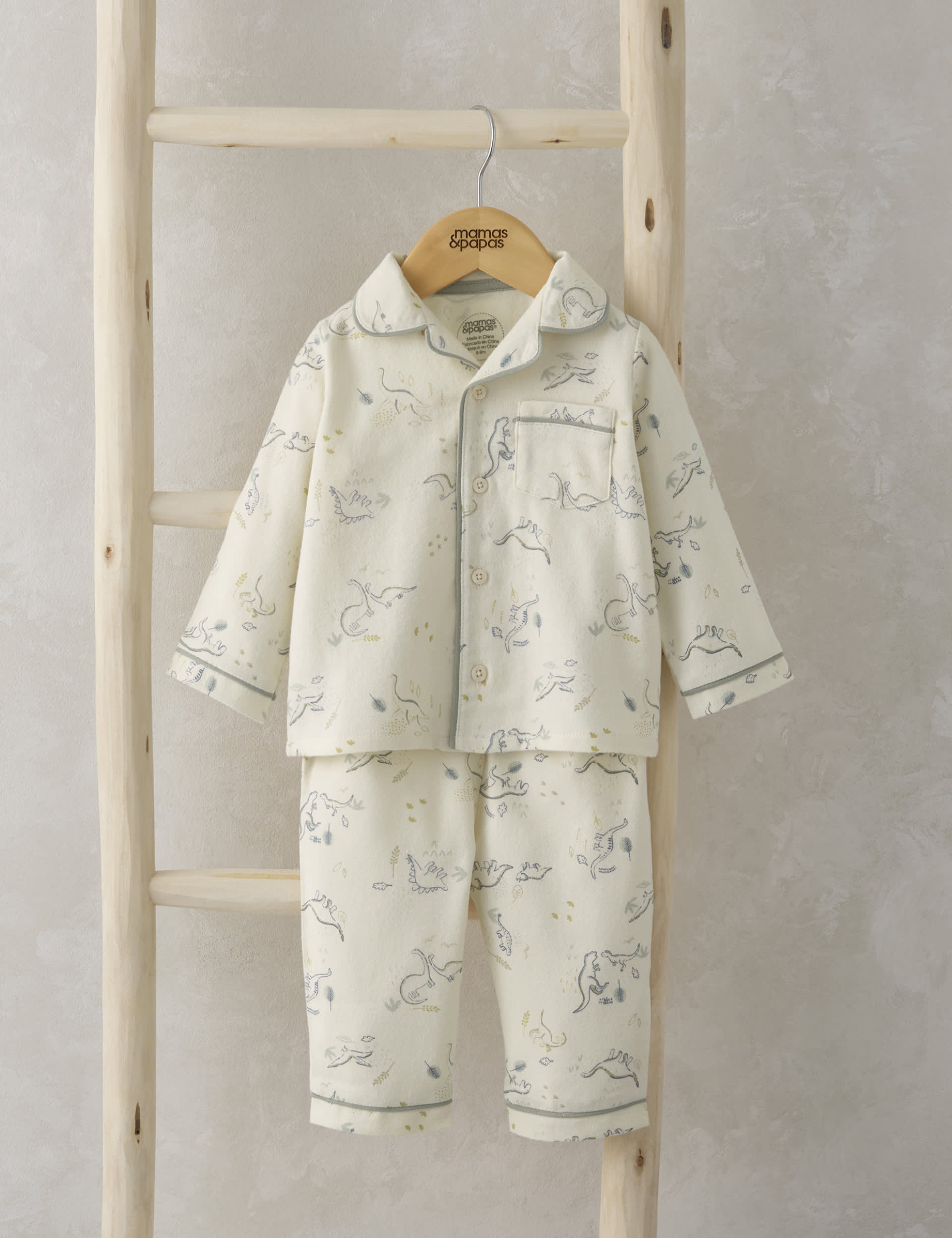 Mamas & Papas Boys Pure Cotton Dinosaur Pyjamas (0-3 Yrs) - 9-12M - Cream, Cream