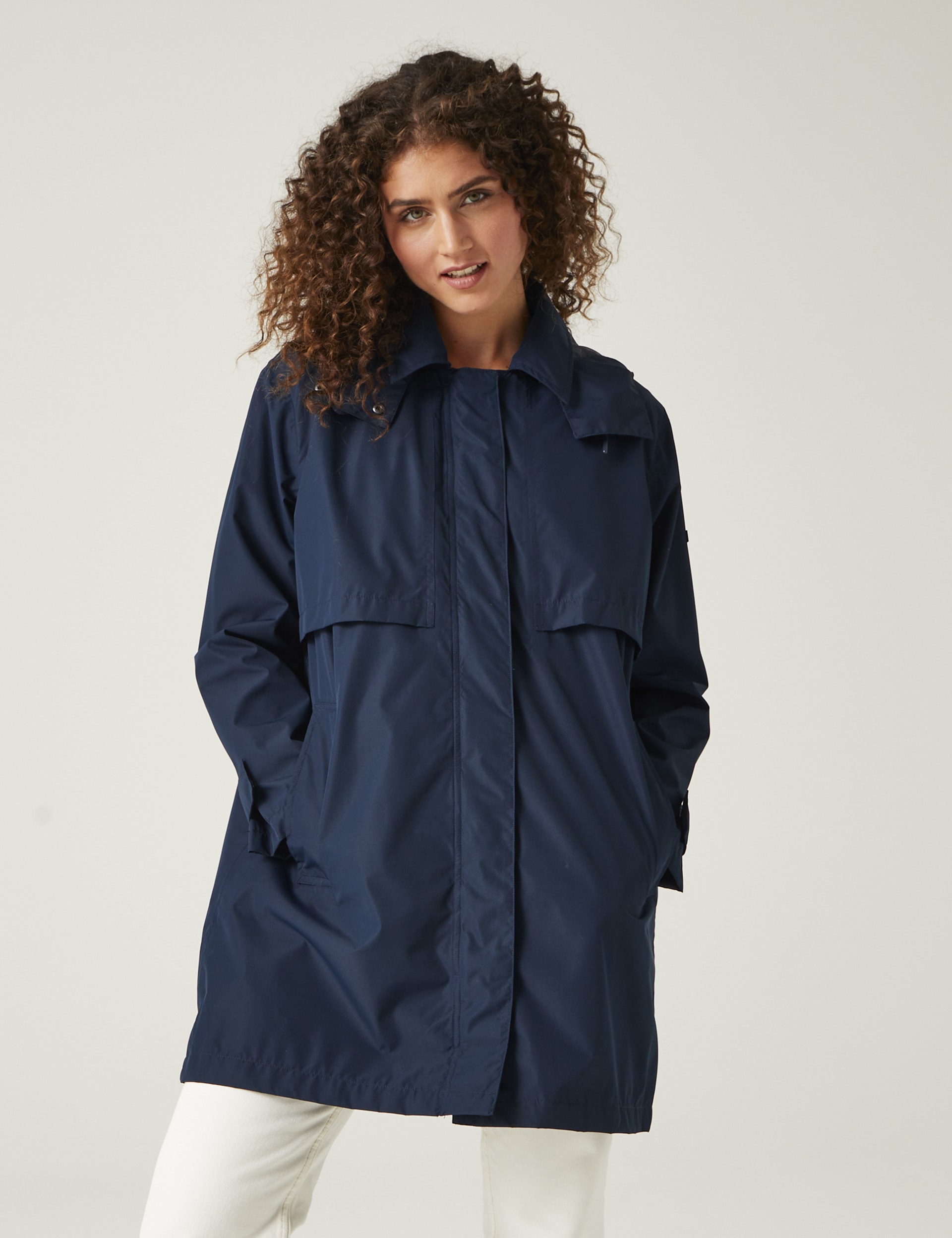 Regatta Women's Georgonia Hooded Funnel Neck Raincoat - 14 - Dark Blue, Camel,Dark Blue