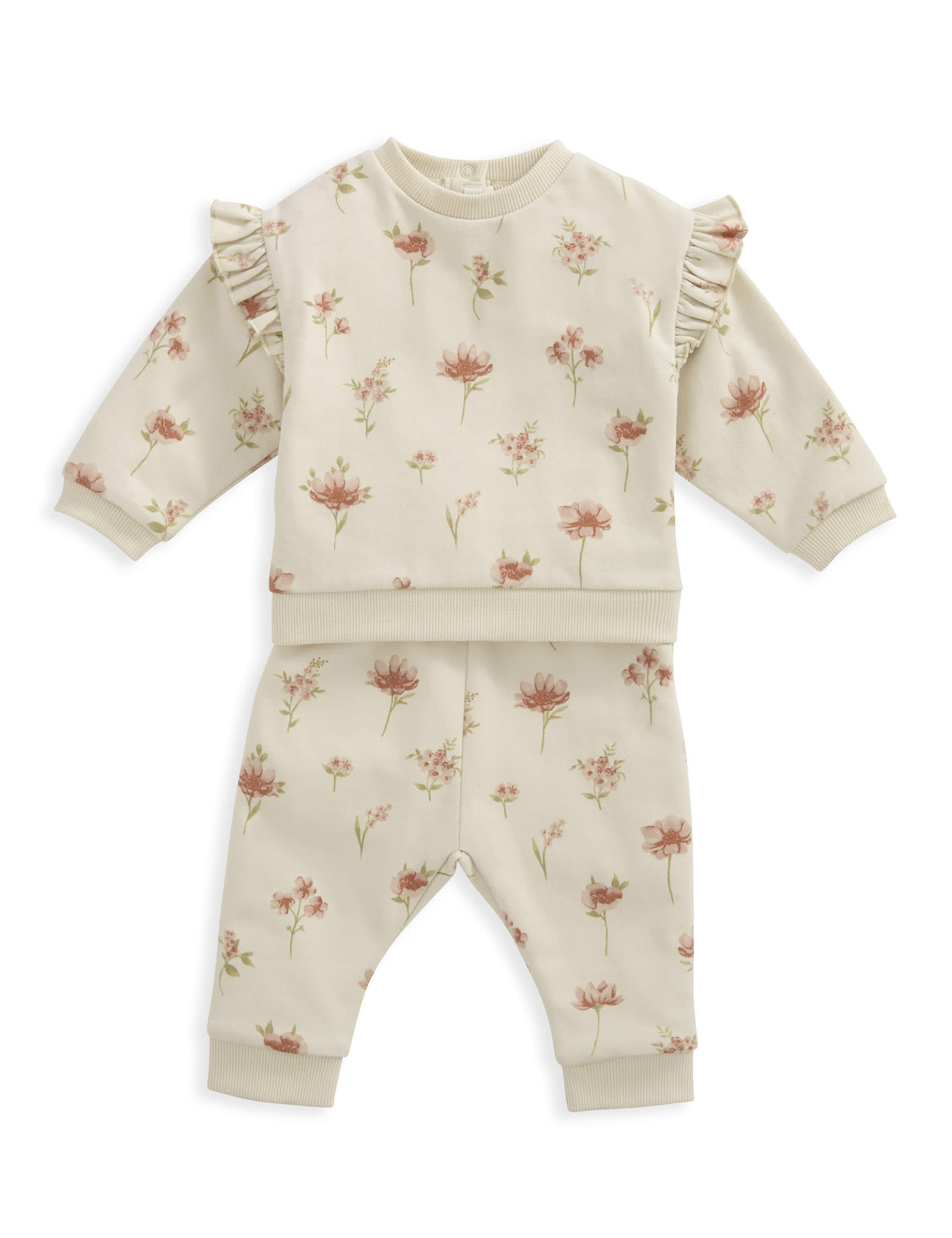 Mamas & Papas Girls 2pc Pure Cotton Floral Outfit (0-12 Mths) - 0-3 M - Pink, Pink