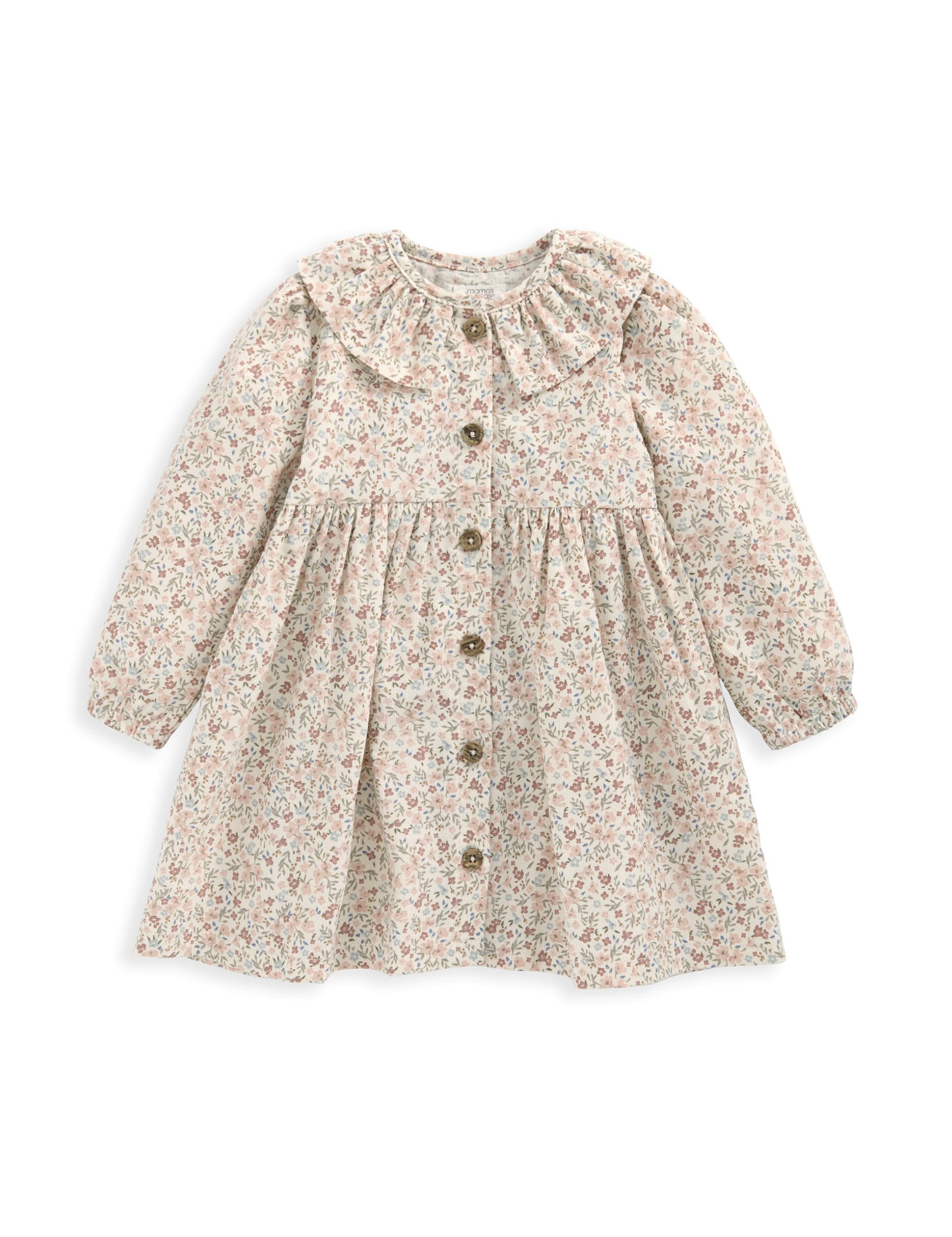 Mamas & Papas Girls Pure Cotton Floral Cord Dress with Tights (0-12 Mths) - 3-6 M - Pink, Pink