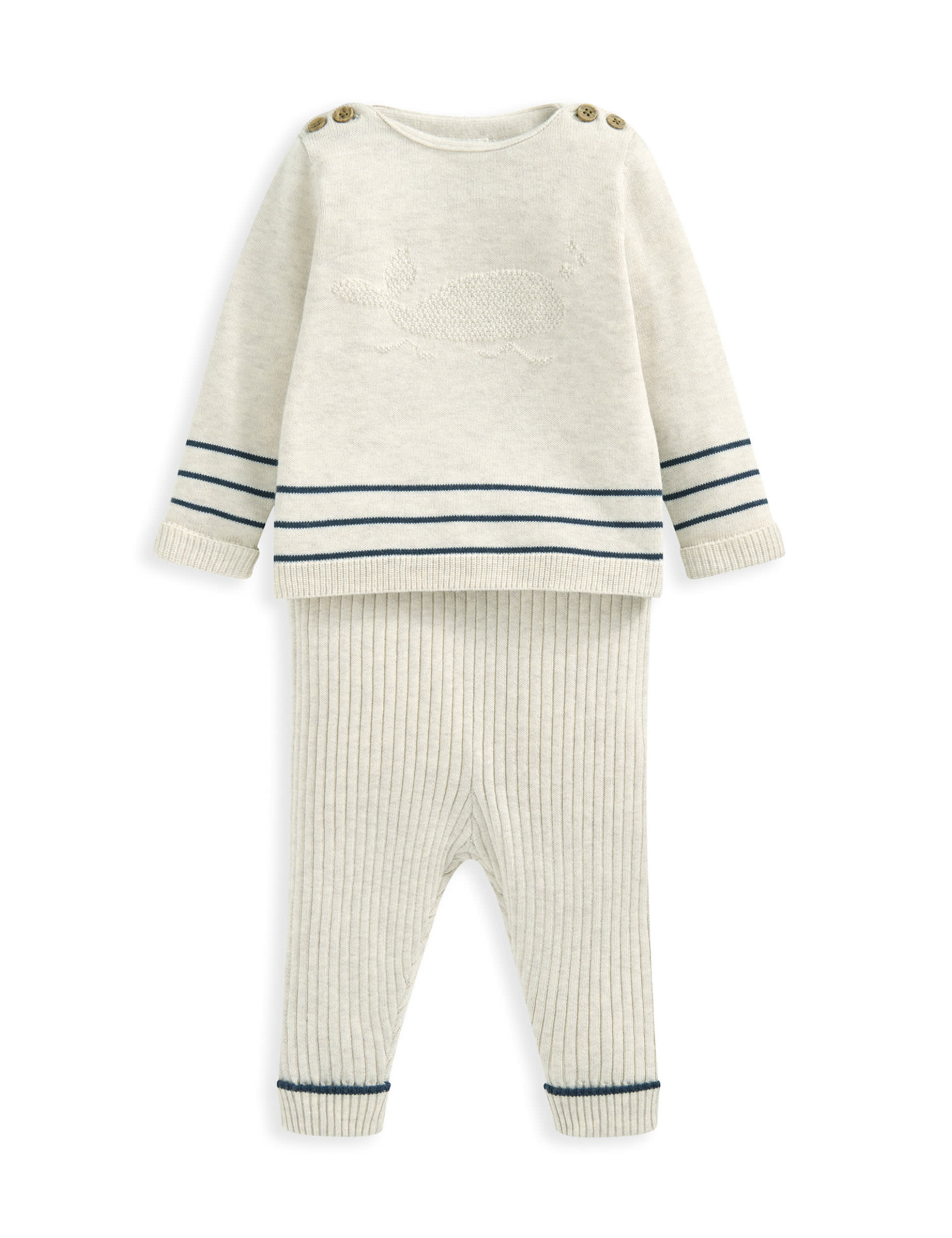 Mamas & Papas Boys 2pc Pure Cotton Knitted Whale Outfit (0-12 Mths) - 6-9 M - Beige, Beige