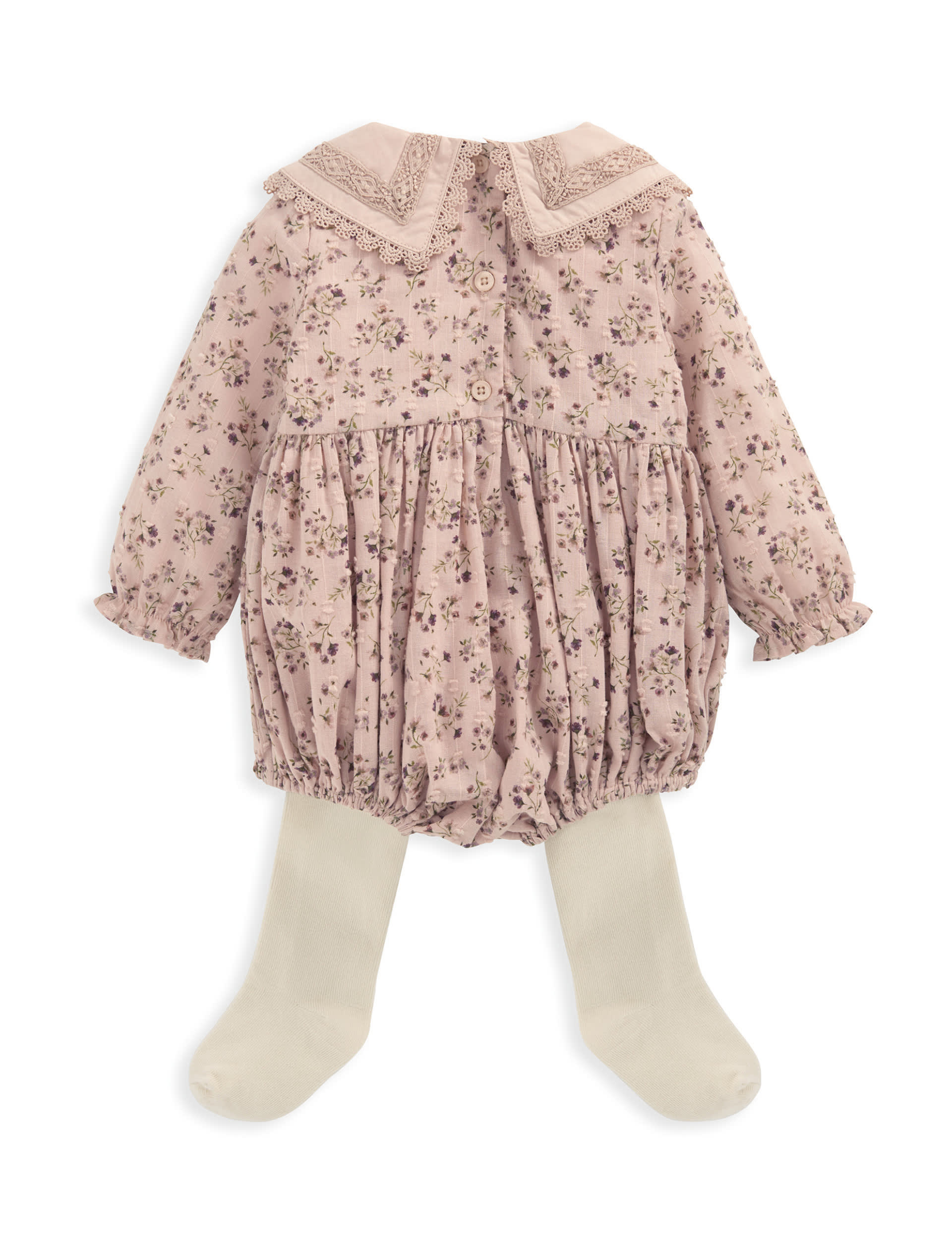 Mamas & Papas Girls Cotton Rich Floral Romper with Tights (0-24 Mths) - 6-9 M - Pink, Pink