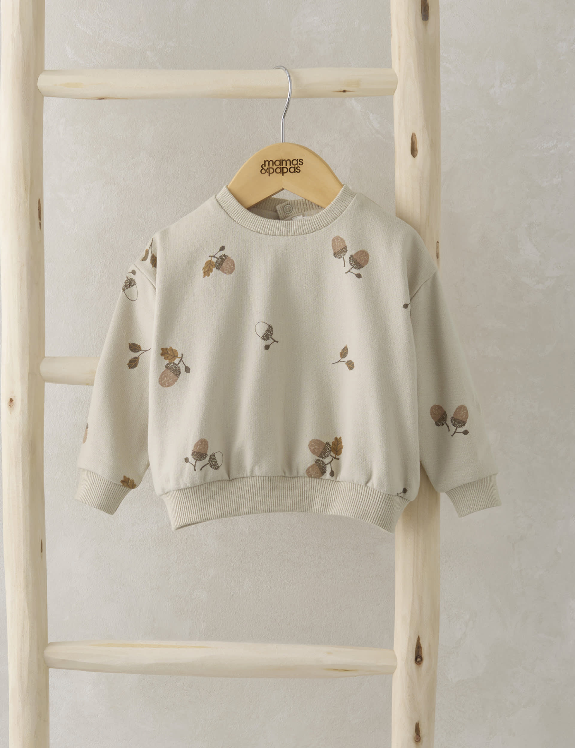 Mamas & Papas Boys Pure Cotton Acorn Print Sweatshirt (0-3 Yrs) - 3-6 M - Cream, Cream