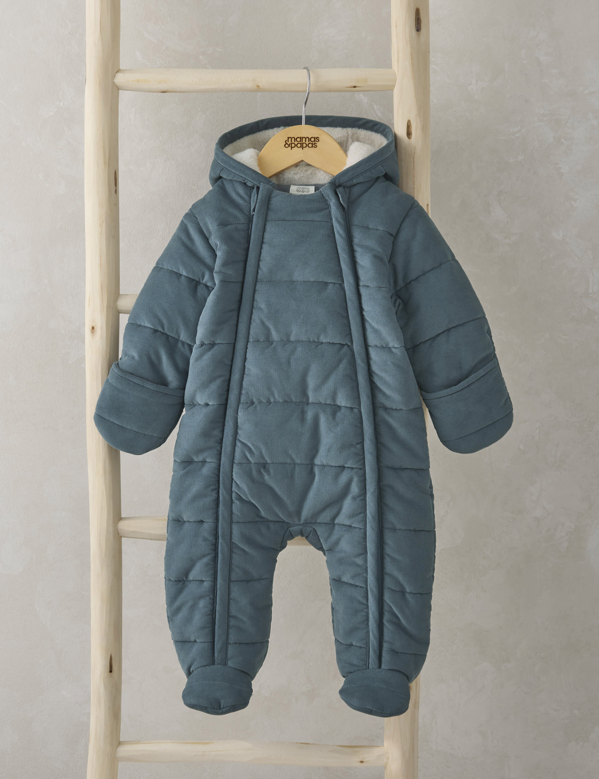 Mamas & Papas Boys Pure Cotton Hooded Padded Pramsuit (7lbs-12 Mths) - 0-3 M - Blue, Blue