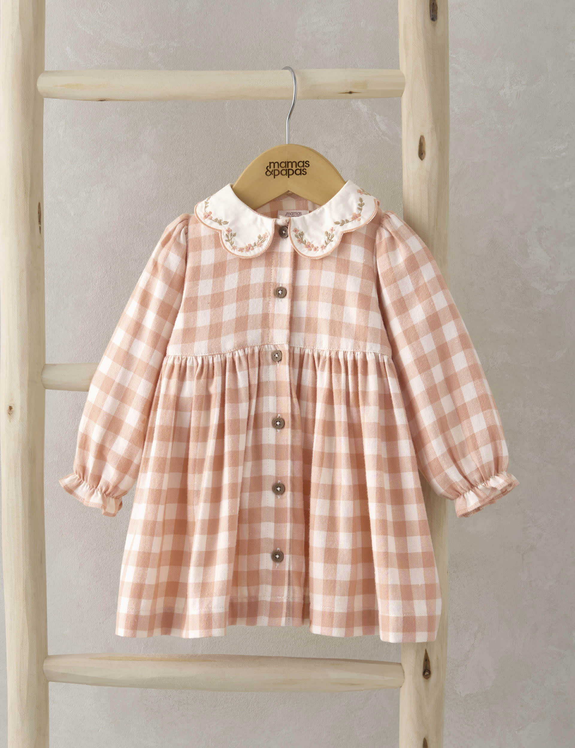 Mamas & Papas Girls Pure Cotton Gingham Dress (0-3 Yrs) - 6-9 M - Pink, Pink