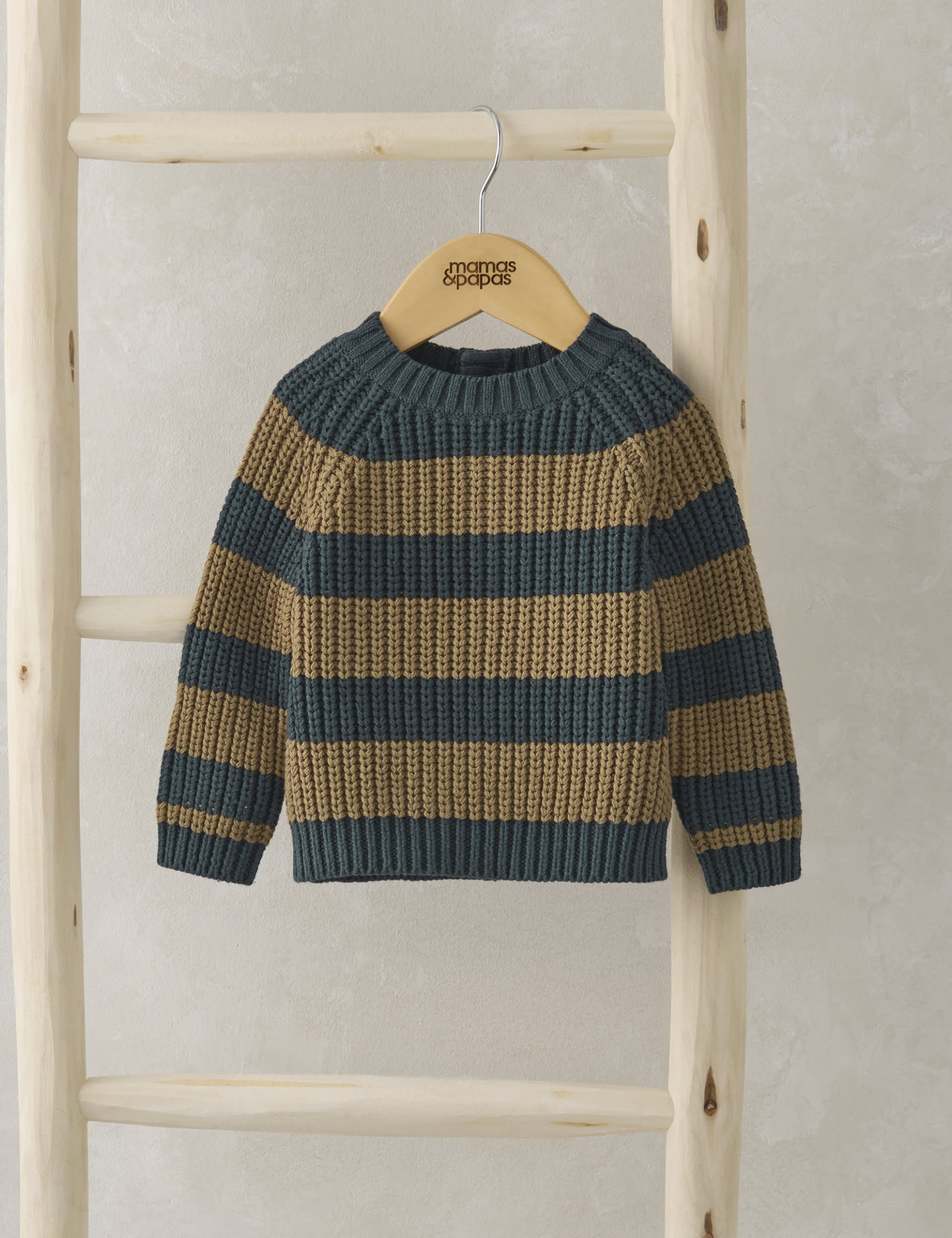 Mamas & Papas Boys Cotton Rich Striped Knitted Jumper (0-3 Yrs) - 3-6 M - Blue, Blue