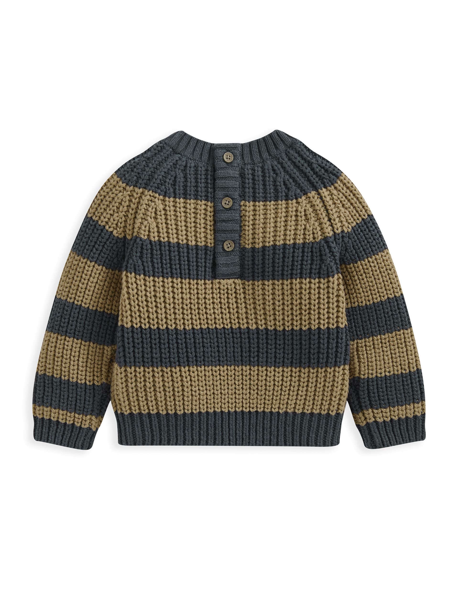 Mamas & Papas Boys Cotton Rich Striped Knitted Jumper (0-3 Yrs) - 3-6 M - Blue, Blue