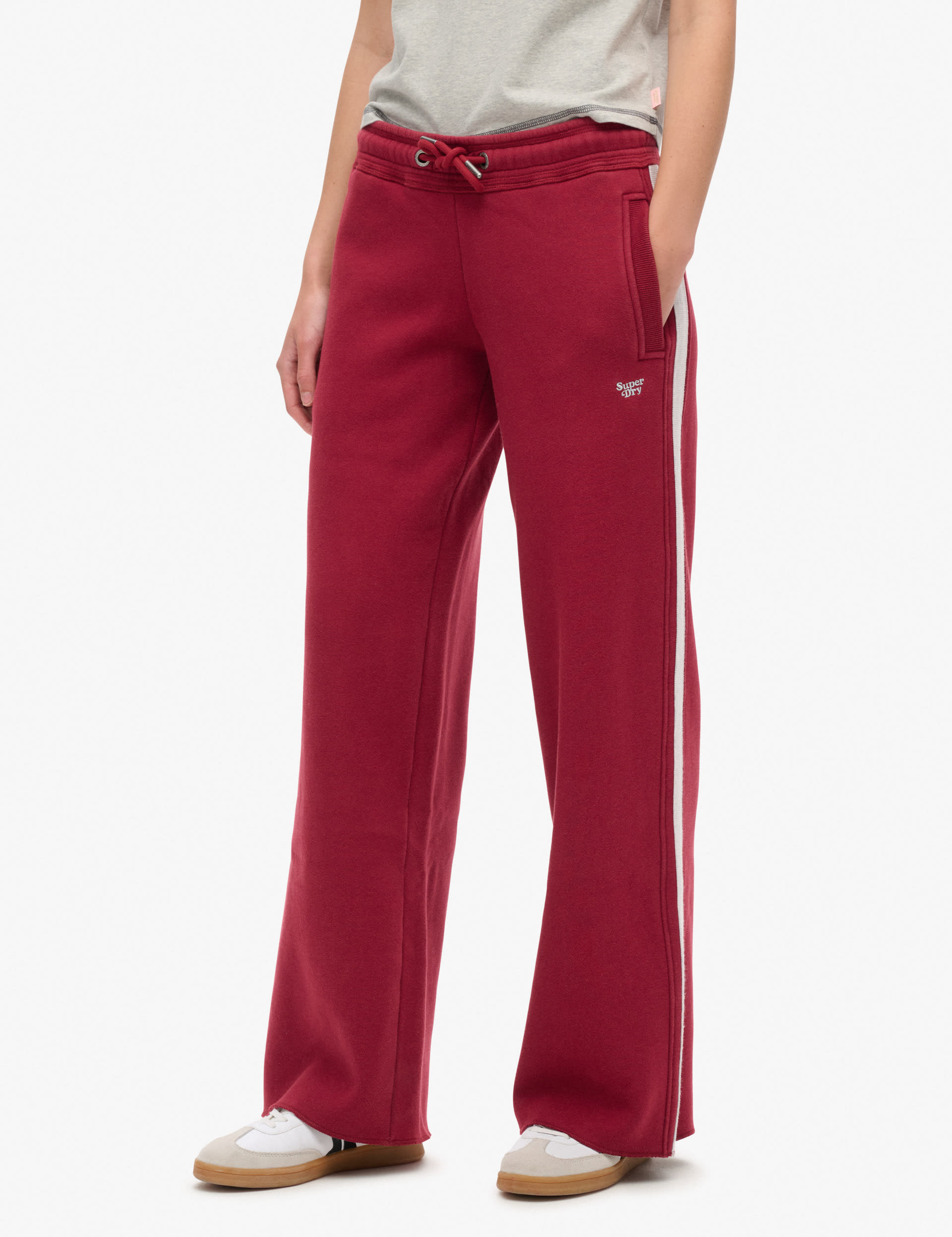 Superdry Women's Cotton Rich Striped Drawstring Wide Leg Joggers - 14 - Red, Red