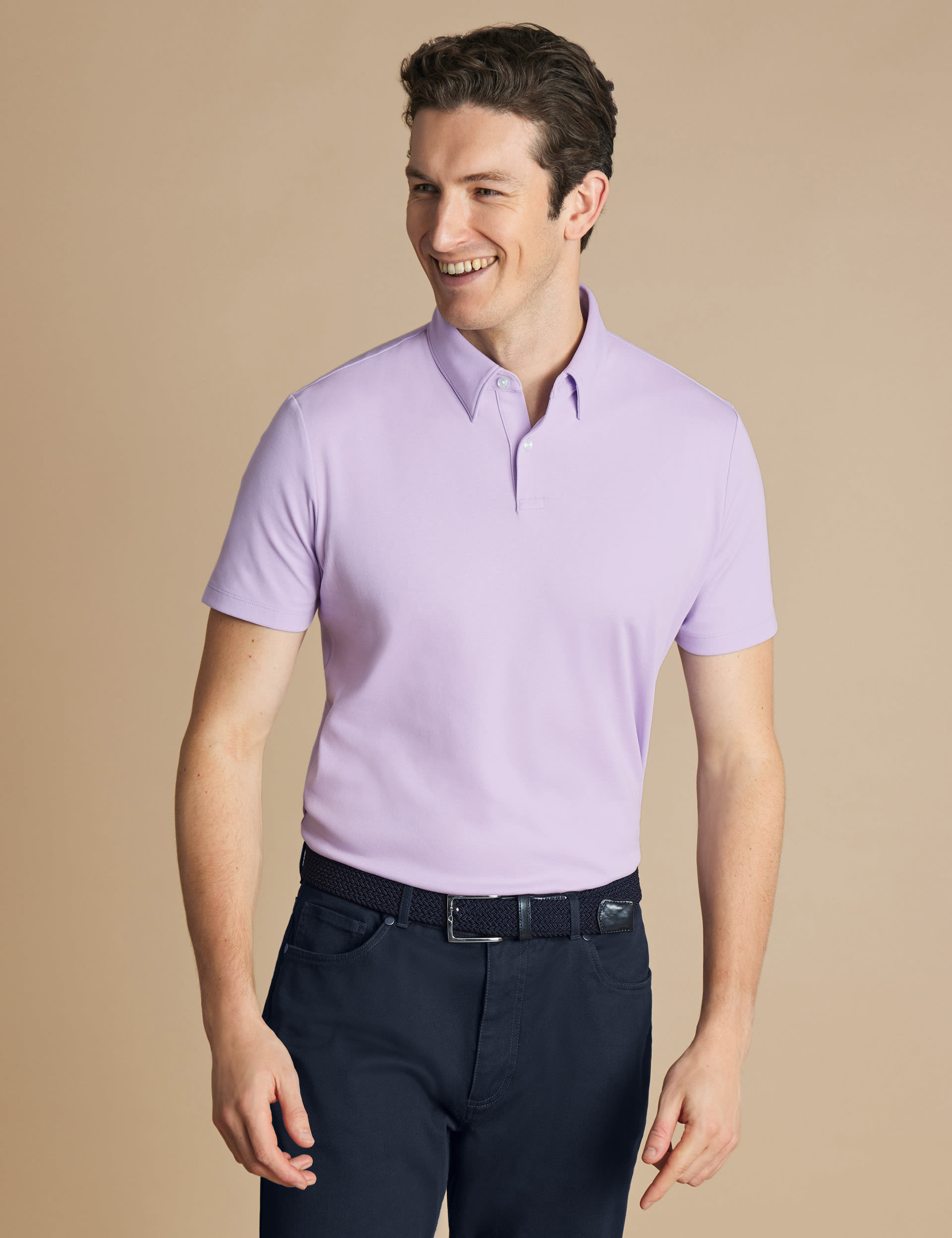 Charles Tyrwhitt Men's Pure Cotton Jersey Polo Shirt - Lilac, Ocean,Navy,Lilac