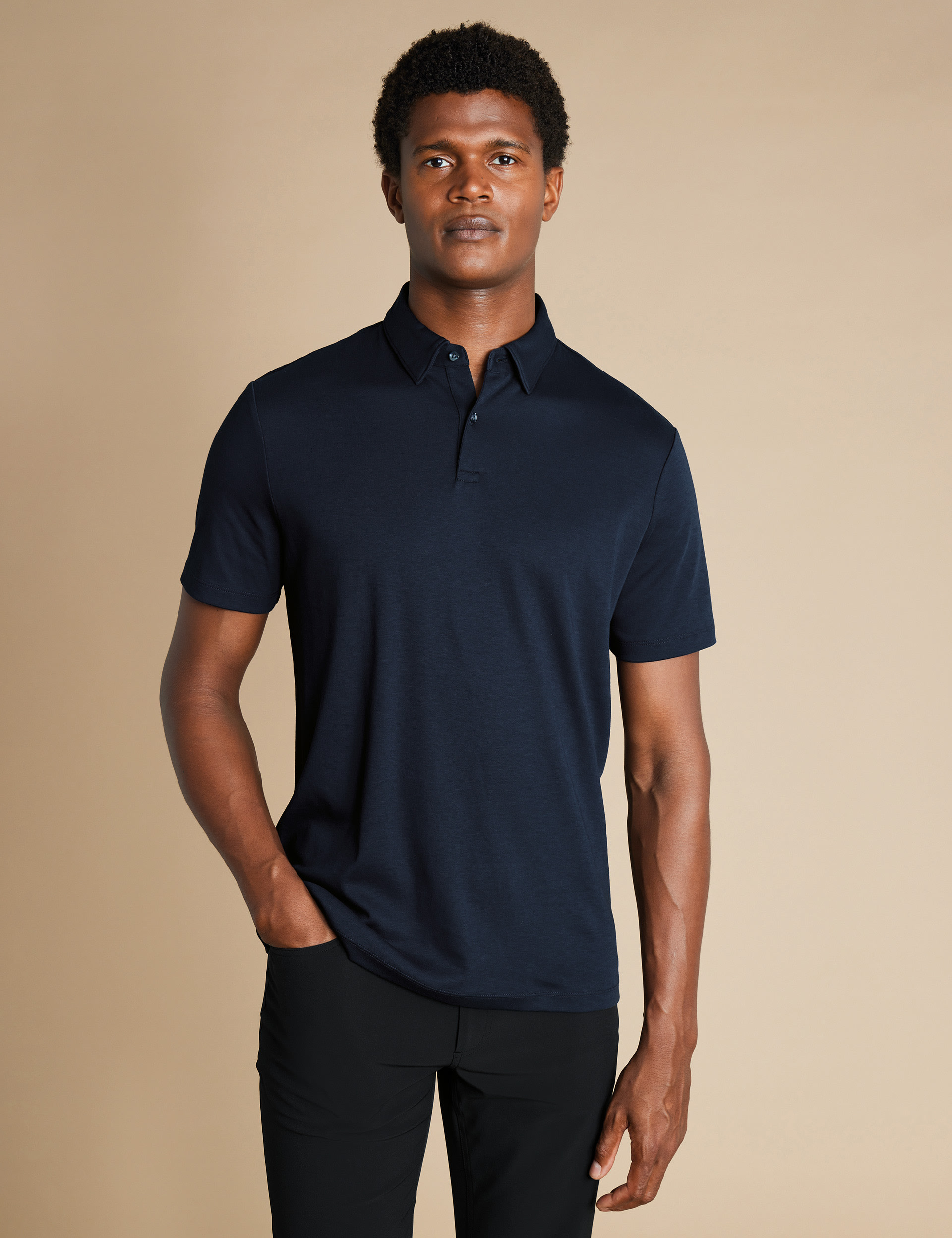 Charles Tyrwhitt Men's Cotton Rich Jersey Polo Shirt - Navy, Navy,White,Dark Blue